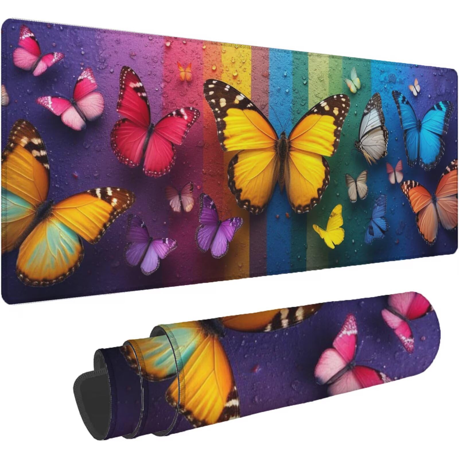 Podkładka pod mysz żółta XXL podkładka pod mysz 1000 x 500 mm mata biurkowa motyl podkładka pod mysz jednoczęściowa antypoślizgowa gumowa podstawa zszyte krawędzie wodoodporna podkładka antypoślizgowa