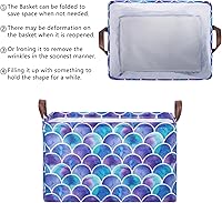 Vista 4 de Cesta de almacenamiento de sirena plegable con asas de cuero, impermeable, caja de almacenamiento de lona para armario, juguetes, ropa, cuarto