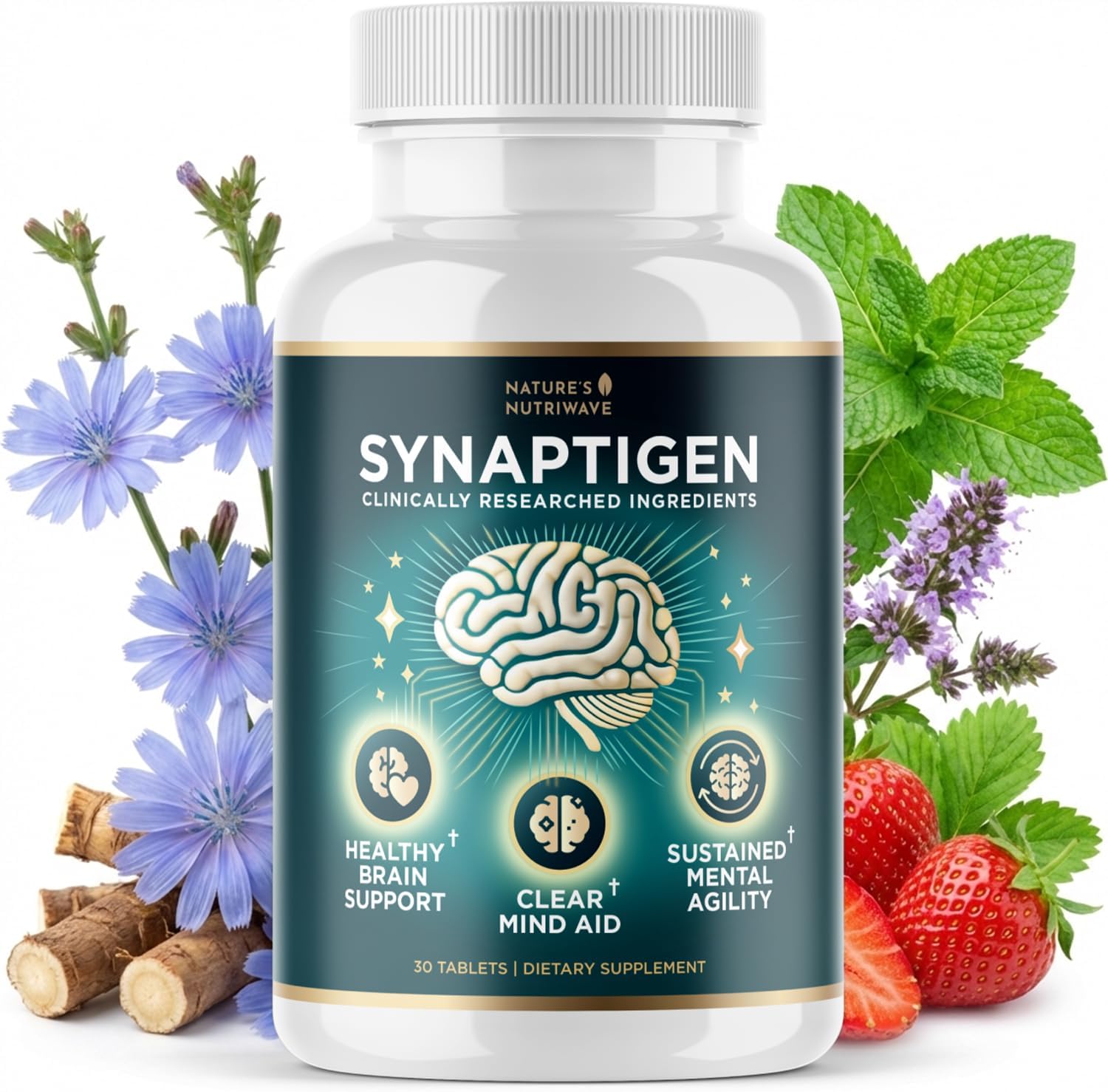 Synaptigen – Natural Supplement with Inulin Powder, Probiotics 3.5 Billion CFU, for Daily Wellness – Made in USA, Non-GMO, 30 Tablets - 1 Month Supply