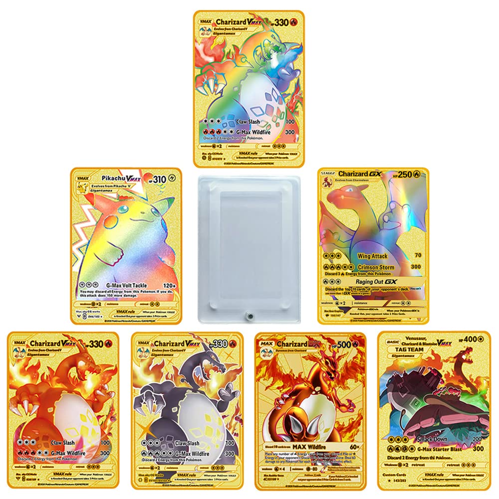 Buy 7PCS Charizard Vmax Metal Cards Collector Rare Shiny Rainbow Gold