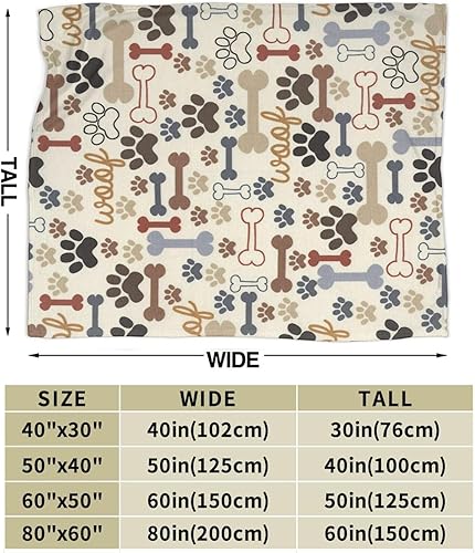 Miniatura 4 de Manta con estampado de huesos de pata de perro, manta de franela suave de forro polar para sofá o dormitorio, 50 x 40 pulgadas