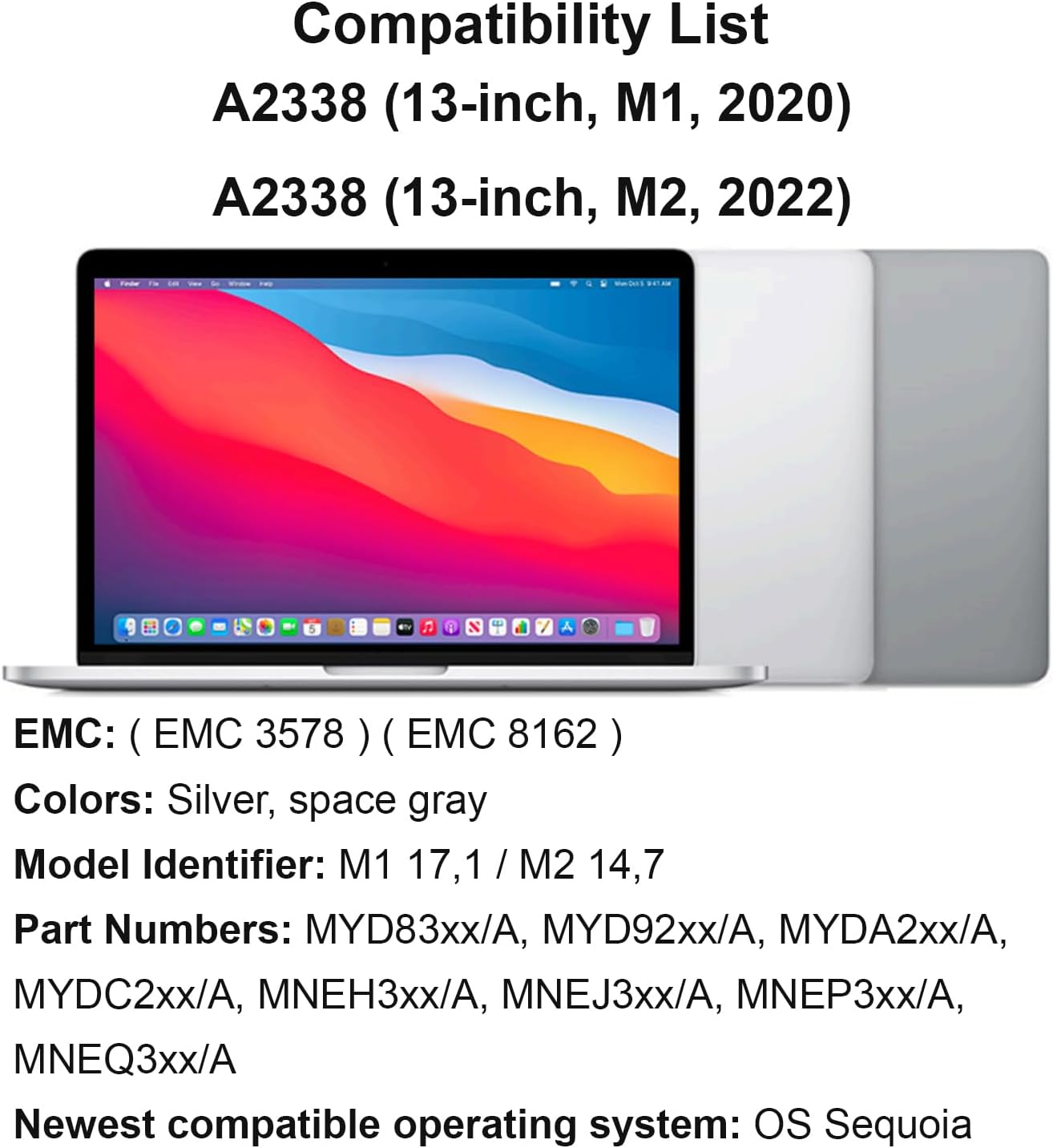(Silver) Replacement Screen for MacBook Pro M1 Retina 13.3" A2338 EMC 3578 MYD83 MYD92 MYDA2 MYDC2 Full LED LCD Display