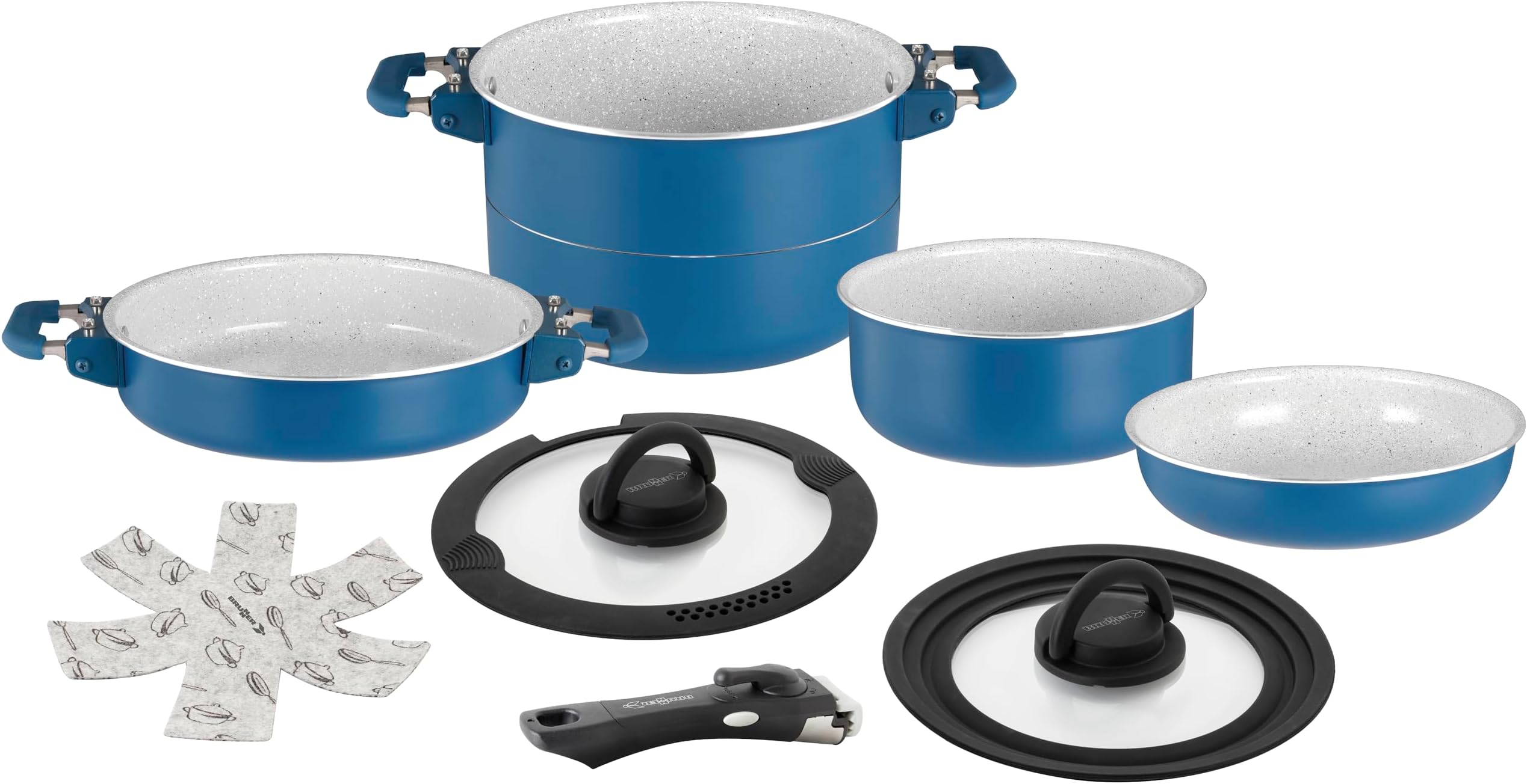 Carezza Magnetogrip Cookware Set – Induction-Compatible Non-Stick Ceramic Pots & Pans for Campervan, Caravan & Boat – Stackable Space-Saving Design with Fold-Down Magnetic Handles