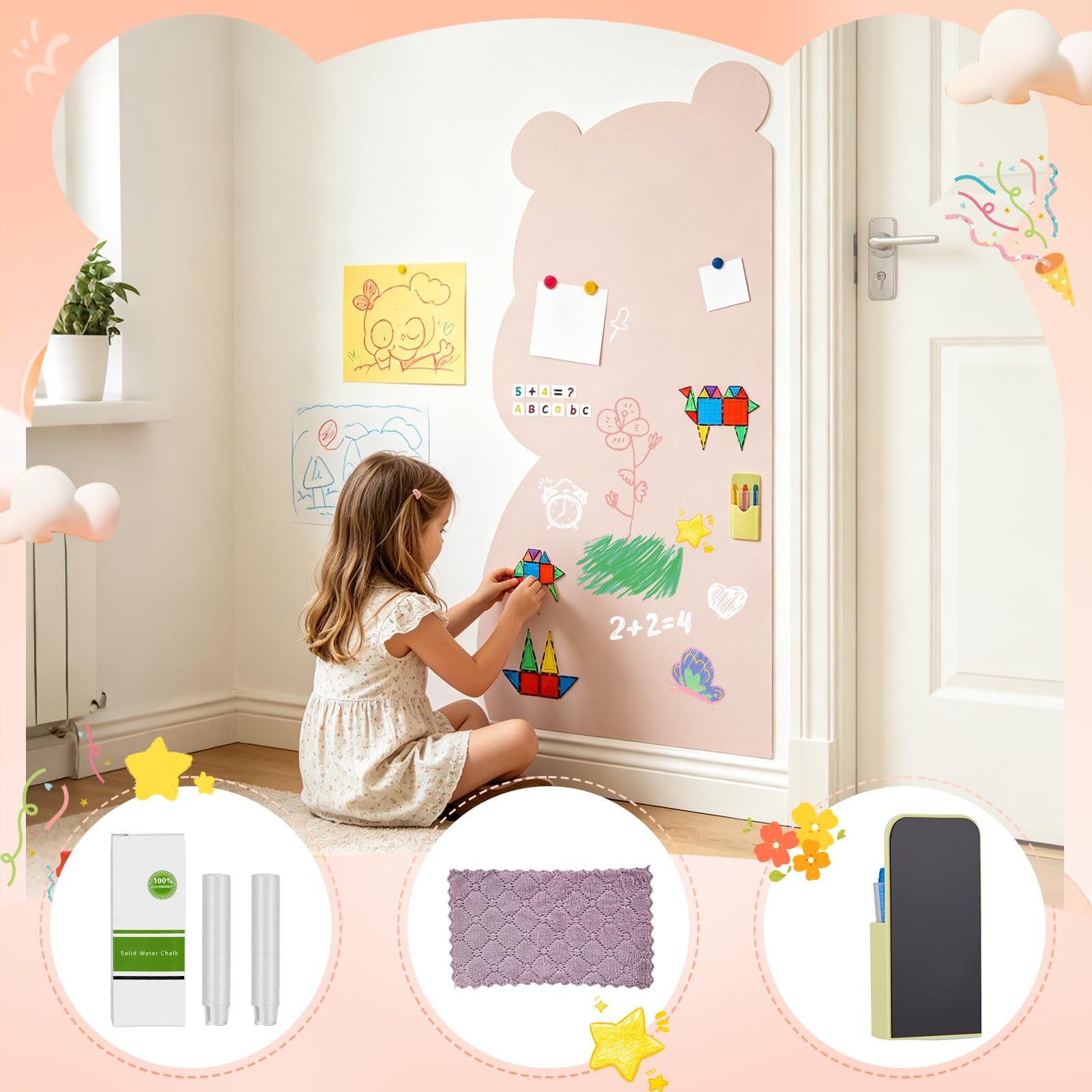 Magnetischer Wandaufkleber für Kinder, 115 x 55 cm Magnetischer Kreidetafel-Aufkleber, Magnetische Kreidetafel für die Wand, Abziehen und Aufkleben, Selbstklebende Tafel für Zuhause Klassenzimmer
