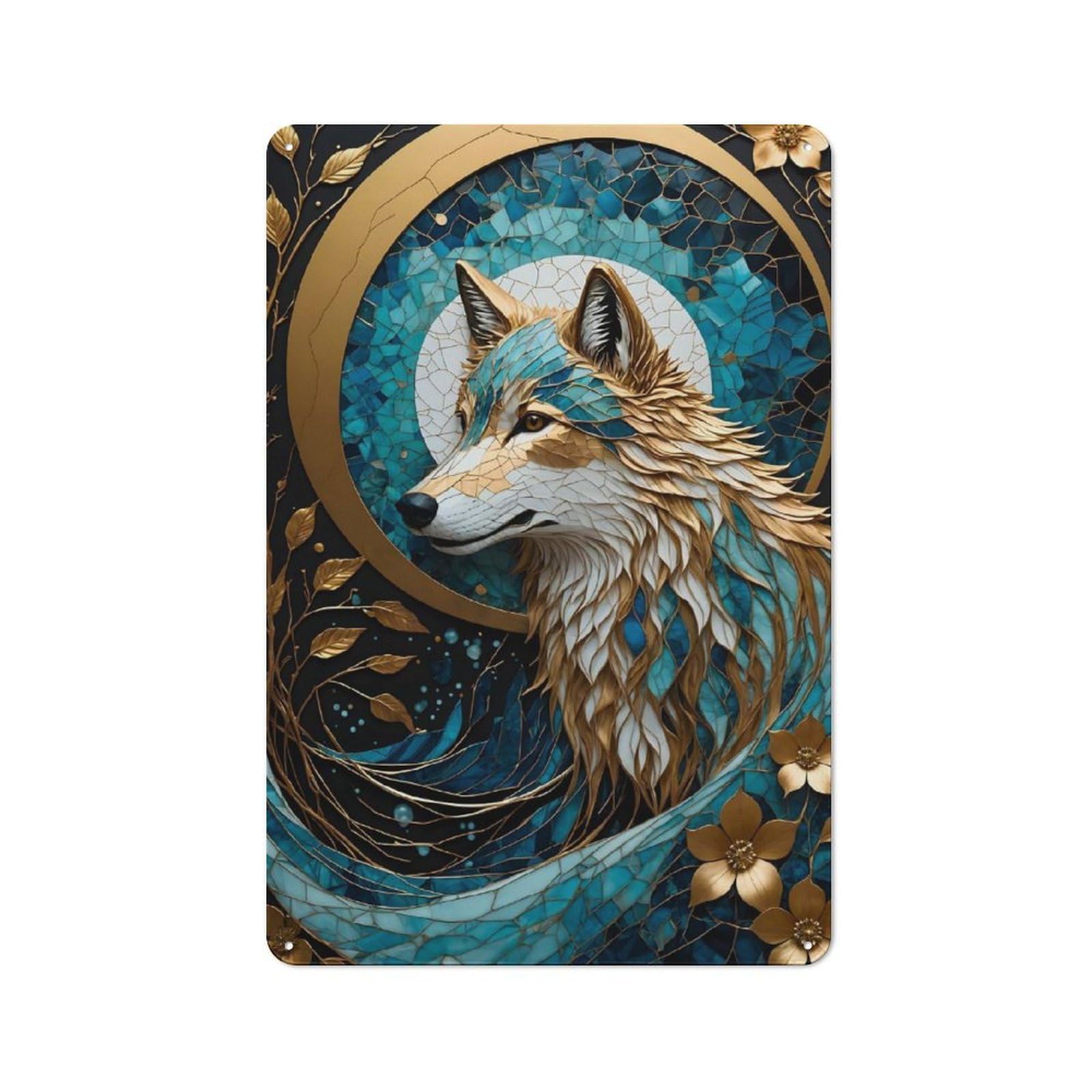 Office Metal Sign with Wolf Design 30x20cm, Classic Studio Wall Plaque for Home Office, Reading Corner Or Bedroom