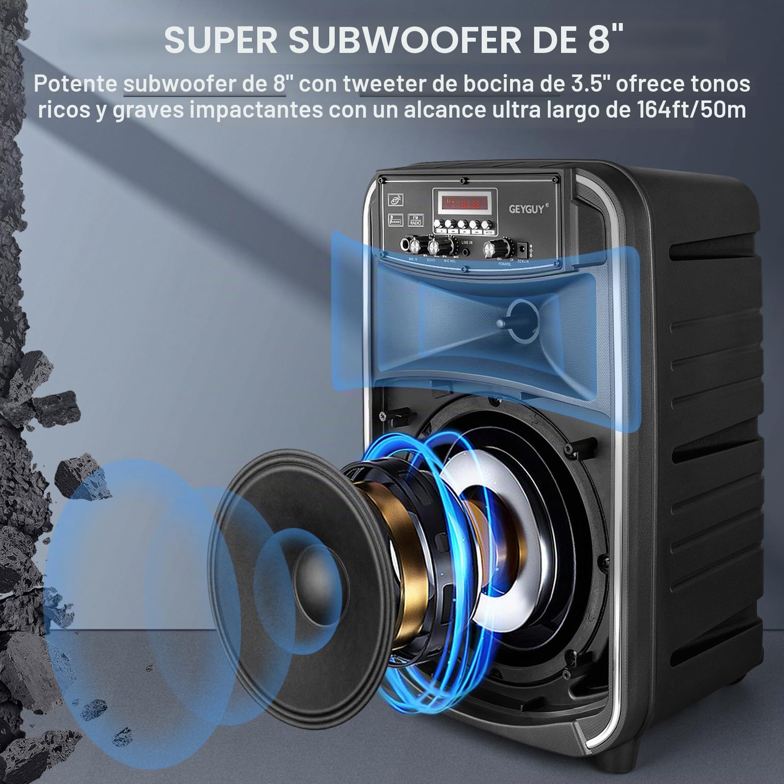 Karaoke con 2 Microfonos inalambricos, Portátil Altavoz Karaoke con 2 Microfono, Karaoke Profesional Grande Altavoz Bluetooth Potente Soporte USB,SD, MP3, FM, AUX,Mando a Distancia – GTSK8-2