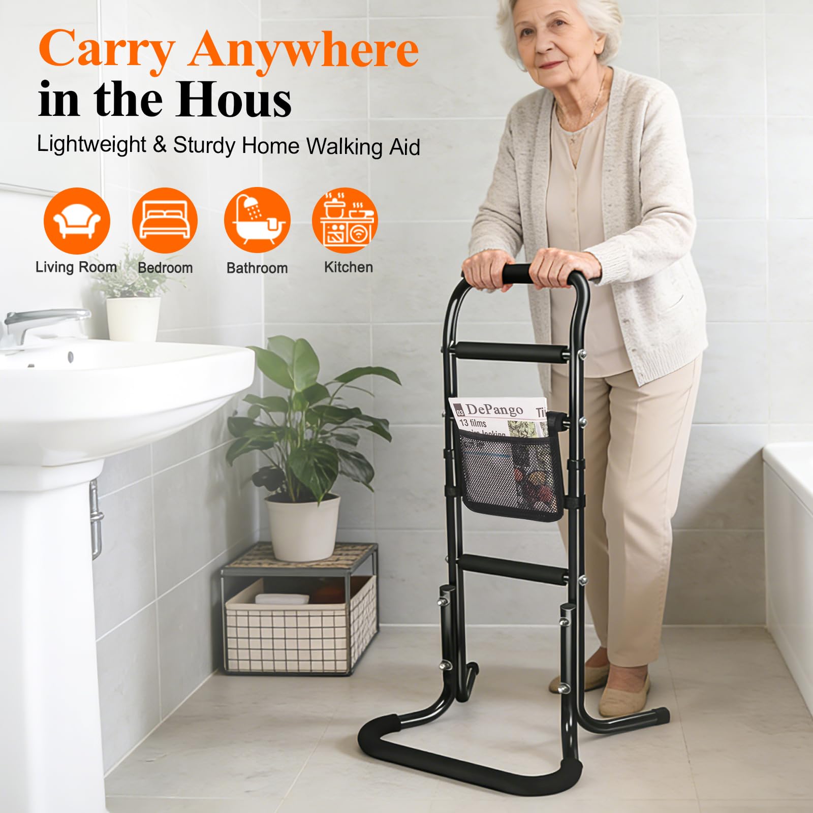 DePango Aide au Support pour Personnes âgées, en Alliage d'aluminium et Supports pour se Lever de Chaise, canapé, Barre d'appui Robuste pour Personnes âgées, handicapées et Adultes, Hauteur réglable