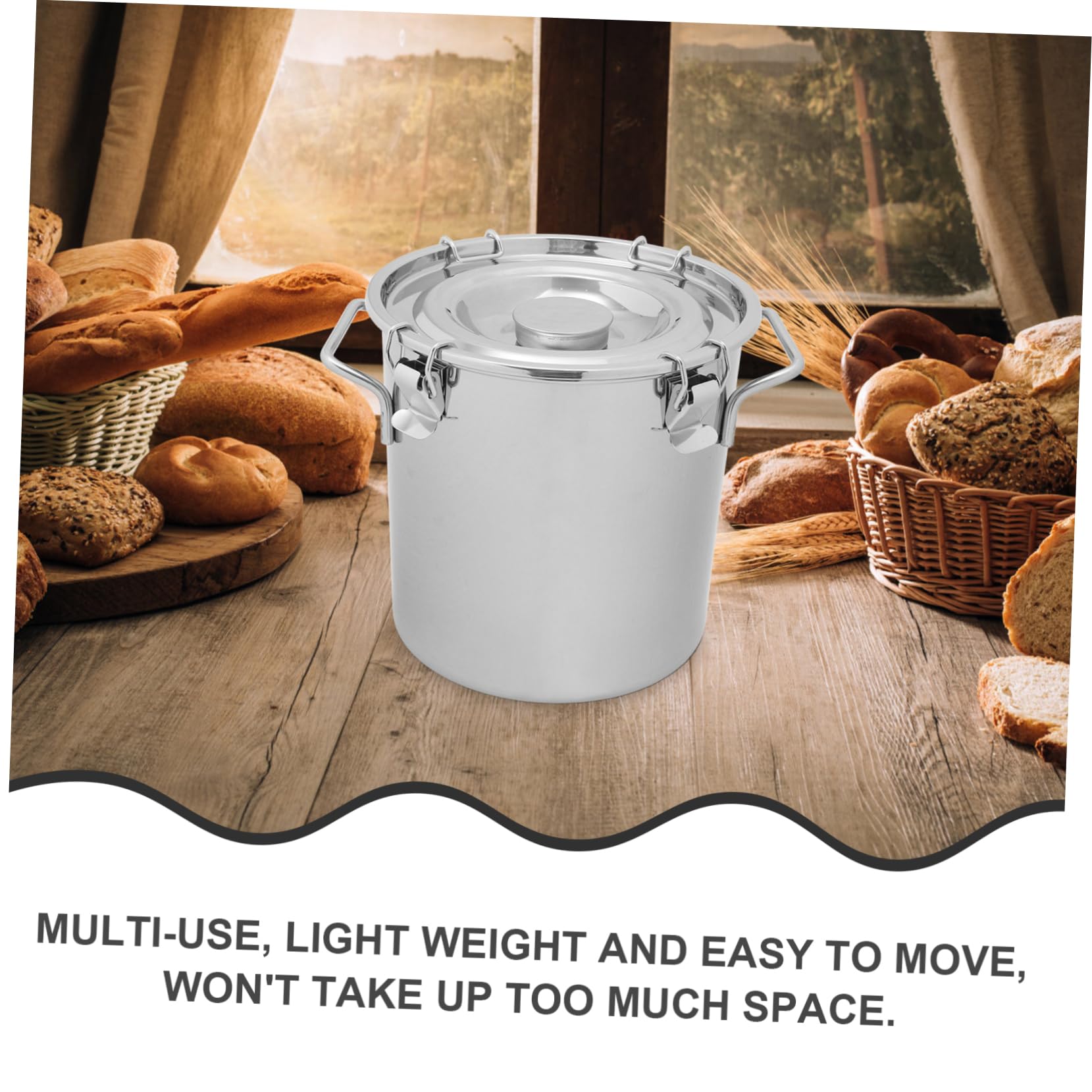 Seau Alimentaire Inox Hermétique Cabilock – Rangement Riz, Farine, Céréales – Design Arrondi, Facile à Nettoyer – Pour Cuisine Et Garde-manger