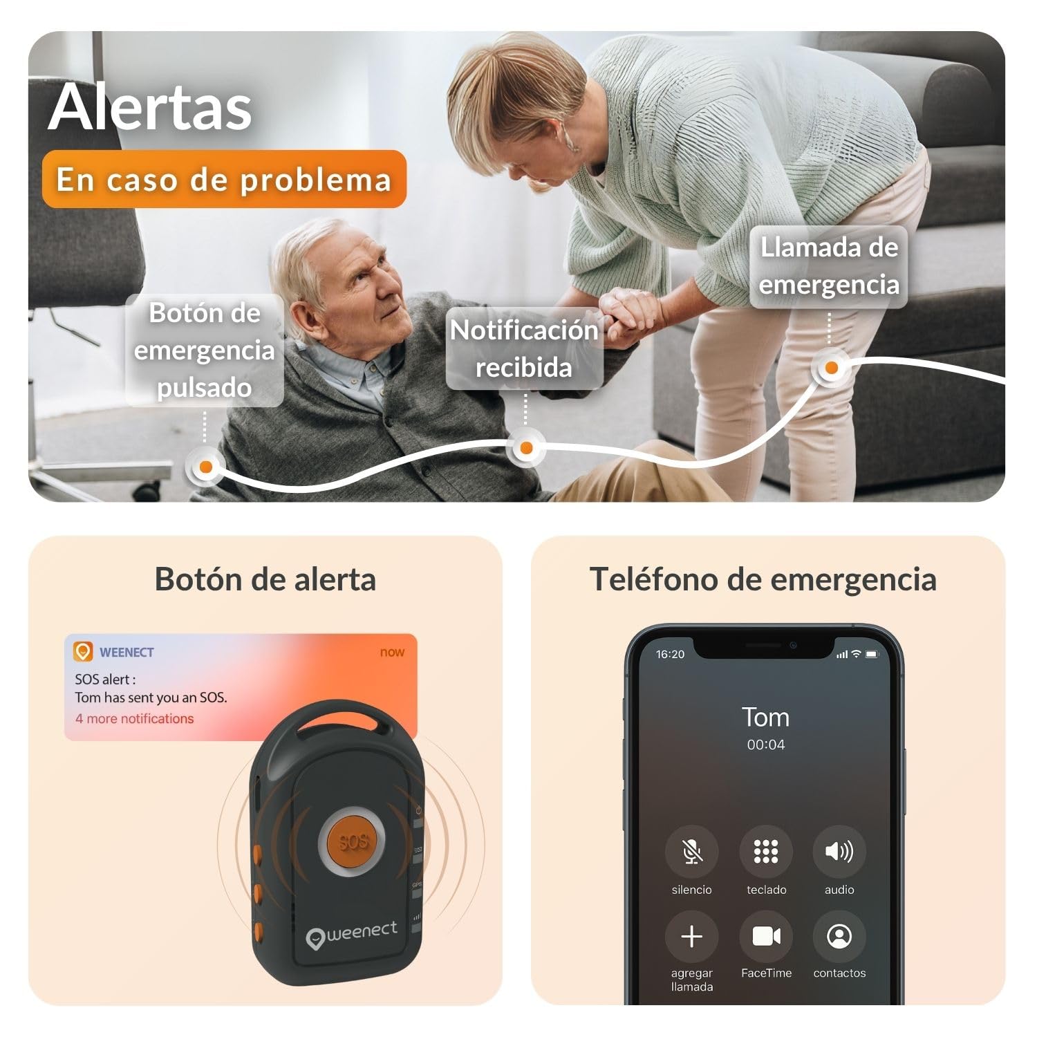 Weenect - GPS para Personas Mayores | Sin límite de Distancia | 7 días de autonomía | Botón de Alerta | Teléfono de urgencia | 2G | Funciona con suscripción