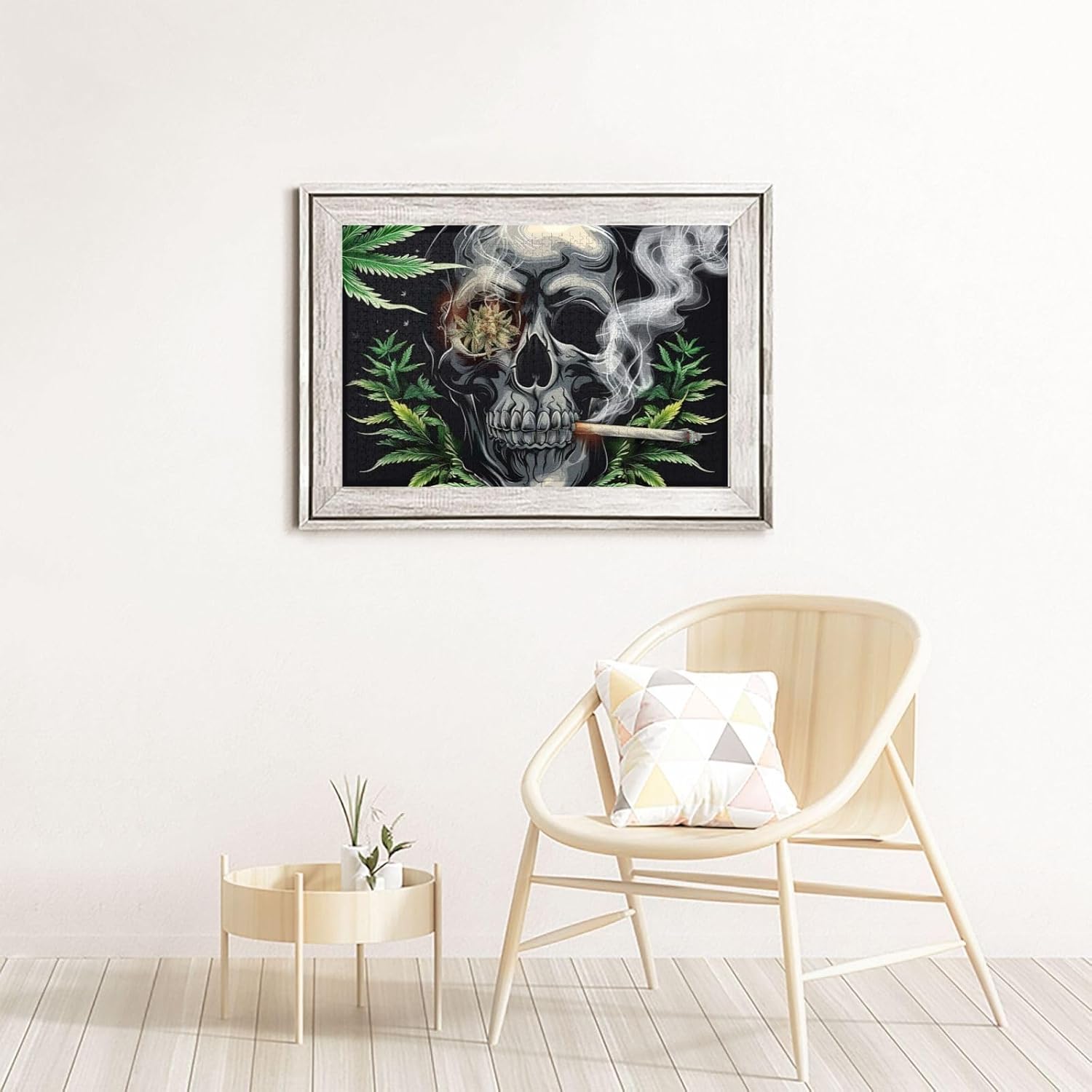 1000 Piece Puzzles for Adults, Skull Cannabis Leaf Psychedelic Hippie Marijuana Weed Wood Jigsaw Puzzles, Funny Challenging Puzzles, Great Gift for Family Friends