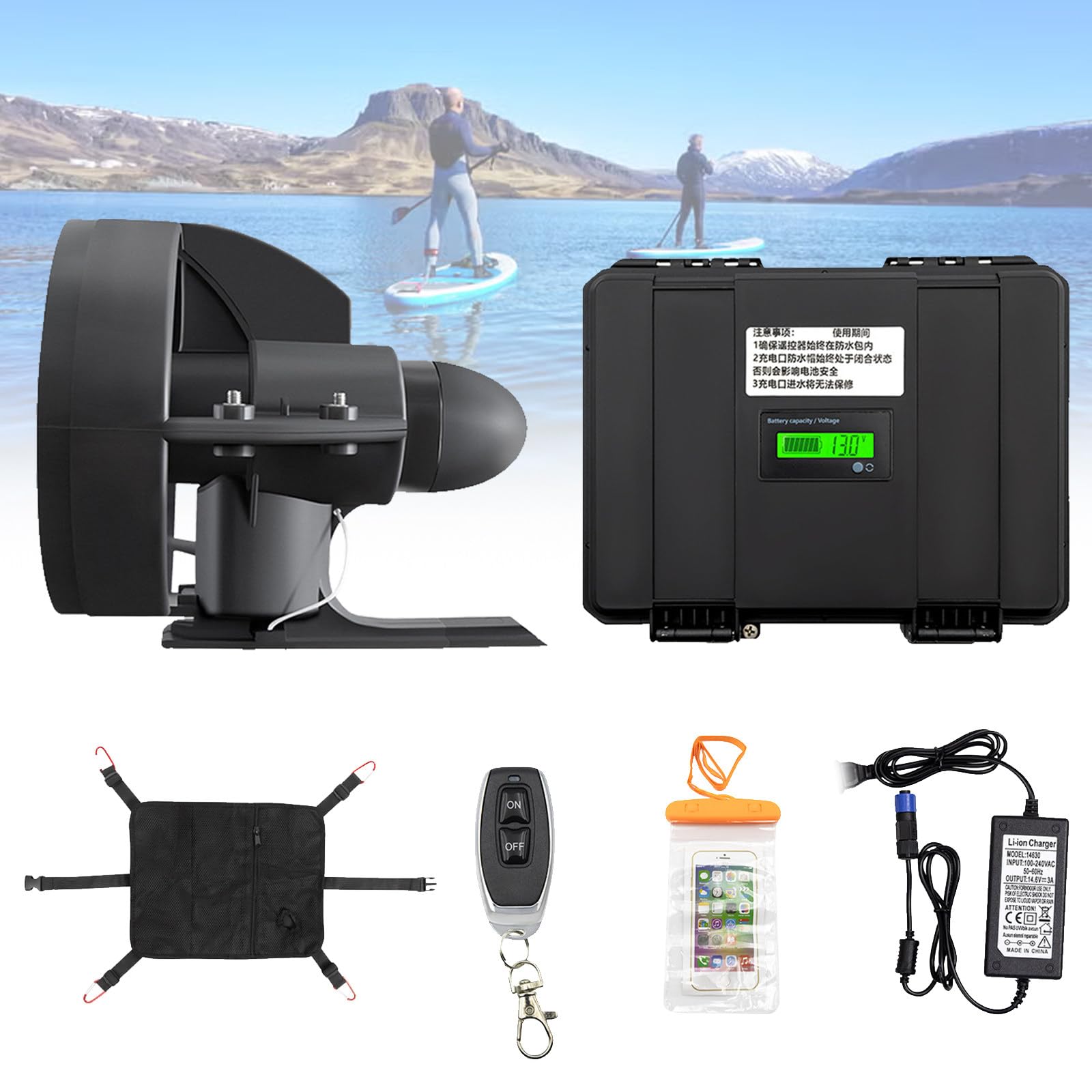 VNATWGOO 216wh 288wh Battery Powered Kayak Motor with Electric Propeller, Underwater Thruster, for SUP Paddle Board Surfboard,288wh