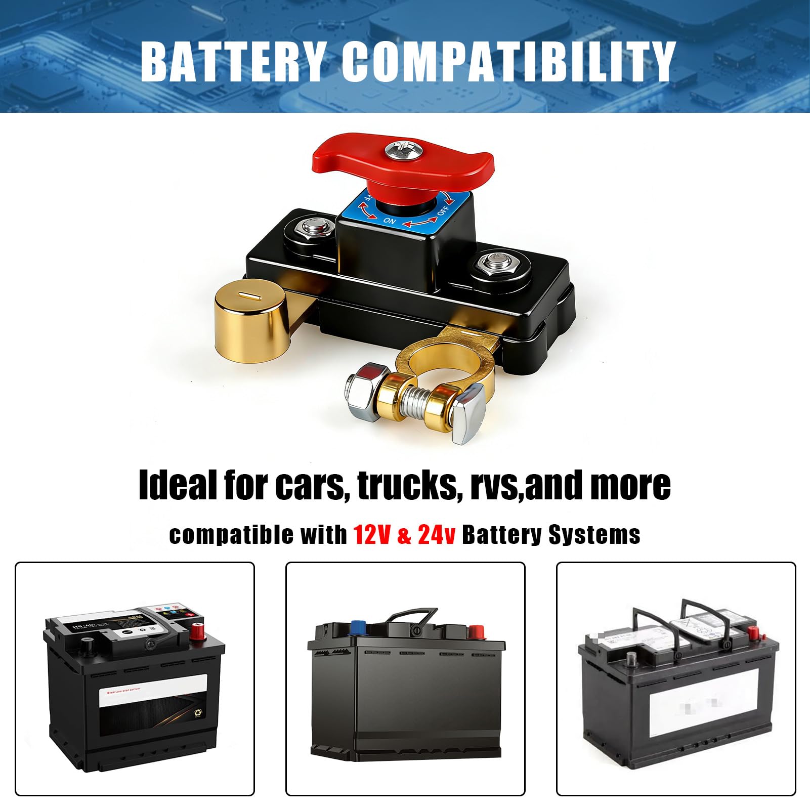 Car Battery Isolator Switch 12v-24v Pure Copper Car Battery Power Cut-Off Switches Breaker Car Battery Disconnection Switch for Cars Truck RV Marine and Boat, Anti-Theft & Power Failure Protection (1) — view 5
