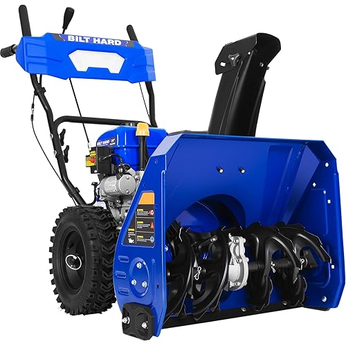 BILT HARD Snow Blower Gas Powered, 24 Inch 2-Stage Self-Propelled 212cc Engine with Electric Start, LED Headlight, 13" Snow Terrain Tires, Gas Snow Blower for Driveway