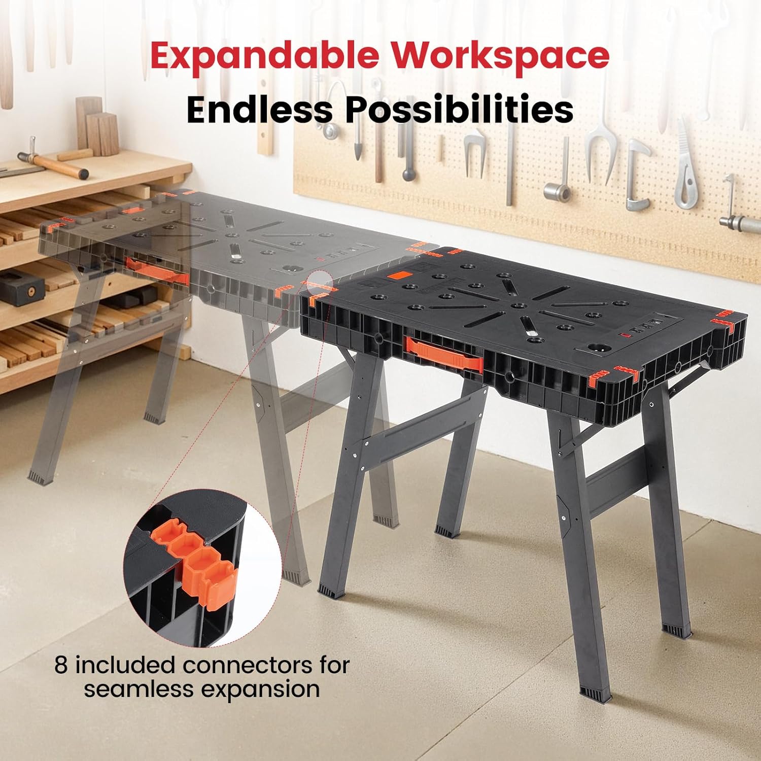 Express Folding Work Table Easy Setup Portable Workbench with 1000lbs Load Capacity Lightweight Versatile Workstation with 2 Clamps, 2 Clamp Dogs, Power Strip for Garage Workshop Home
