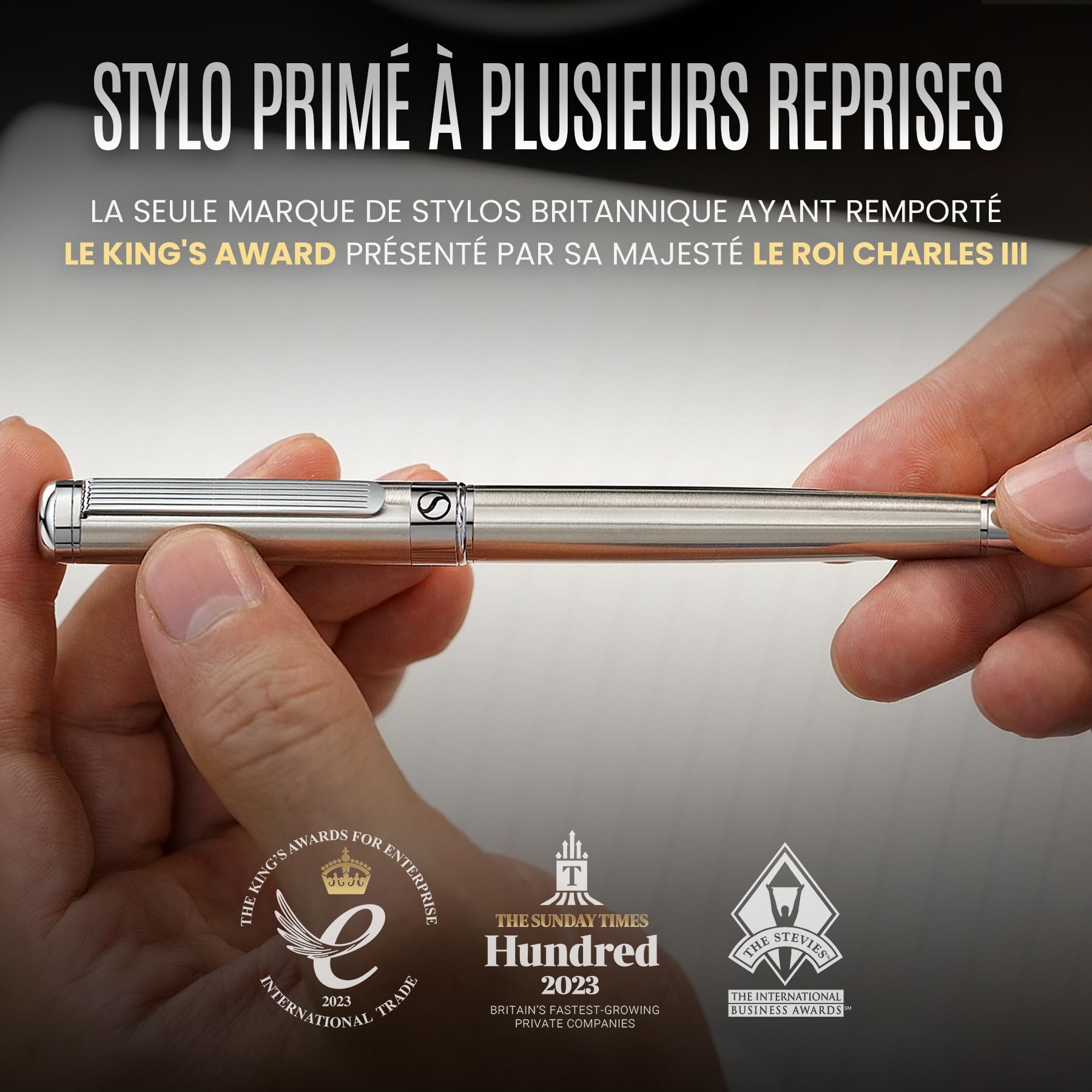 Scriveiner Stylo Roller en Acier Inoxydable - Superbe stylo de luxe en métal avec finition chromée argentée, recharge d'encre Schmidt, meilleur coffret cadeau pour homme et femme