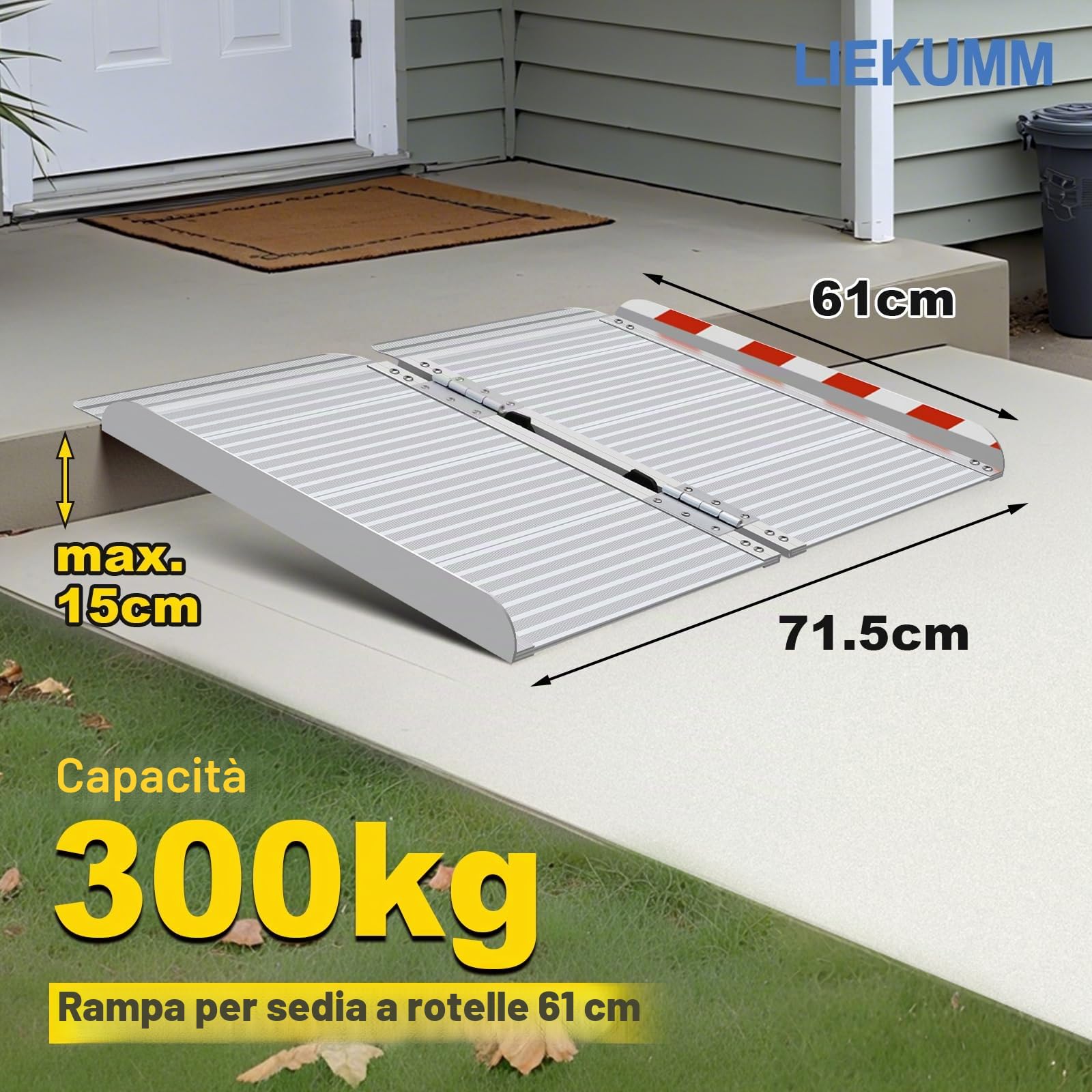 LIEKUMM, rampa pieghevole per sedia a rotelle, 61 cm, per al casa, i gradini, le scale, i diversamente abili, le porte, per fino 300 kg al massimo