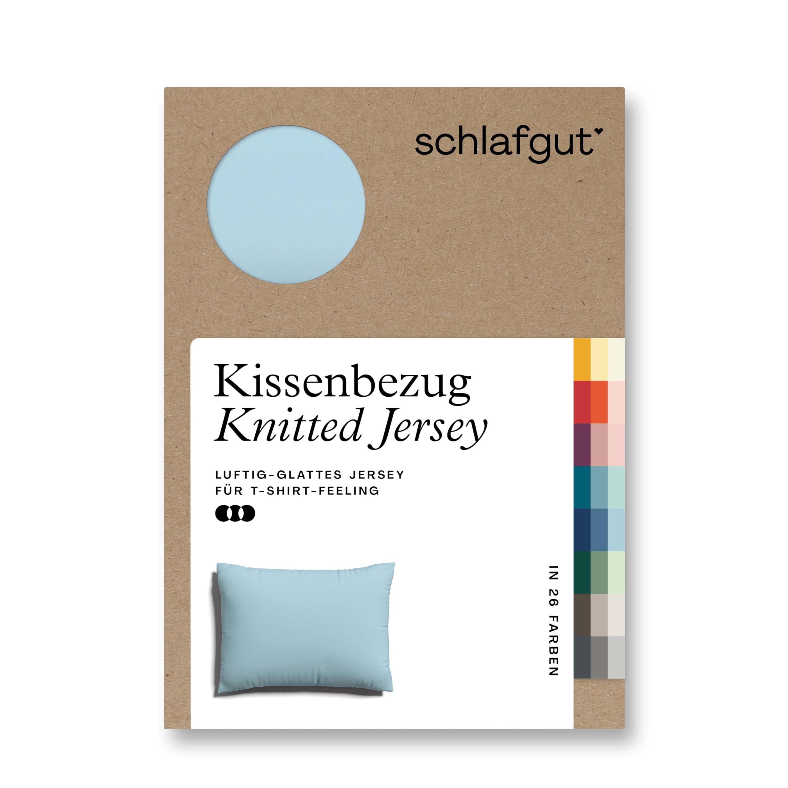 schlafgut Knitted Jersey Kissenbezug 70x90 cm Blue Light Uni weicher Premium Kopfkissenbezug einzeln, faltenfrei mit Elasthan