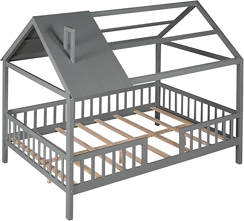 Miniatura 103 de MERITLINE Camas matrimoniales con nido para niños, marco de cama de madera para niñas y niños, cama matrimonial con techo, no necesita somier Azul +