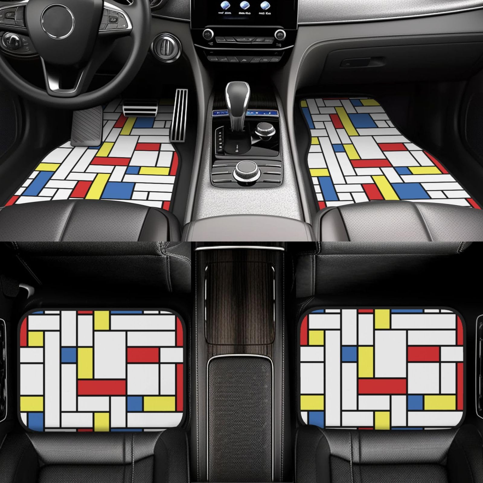 Mondrian-Blöcke, 4er-Set Auto-Fußmatten, Neopren-Fußmatten für Fahrzeuge, rutschfeste Auto-Fußmatten, Autozubehör