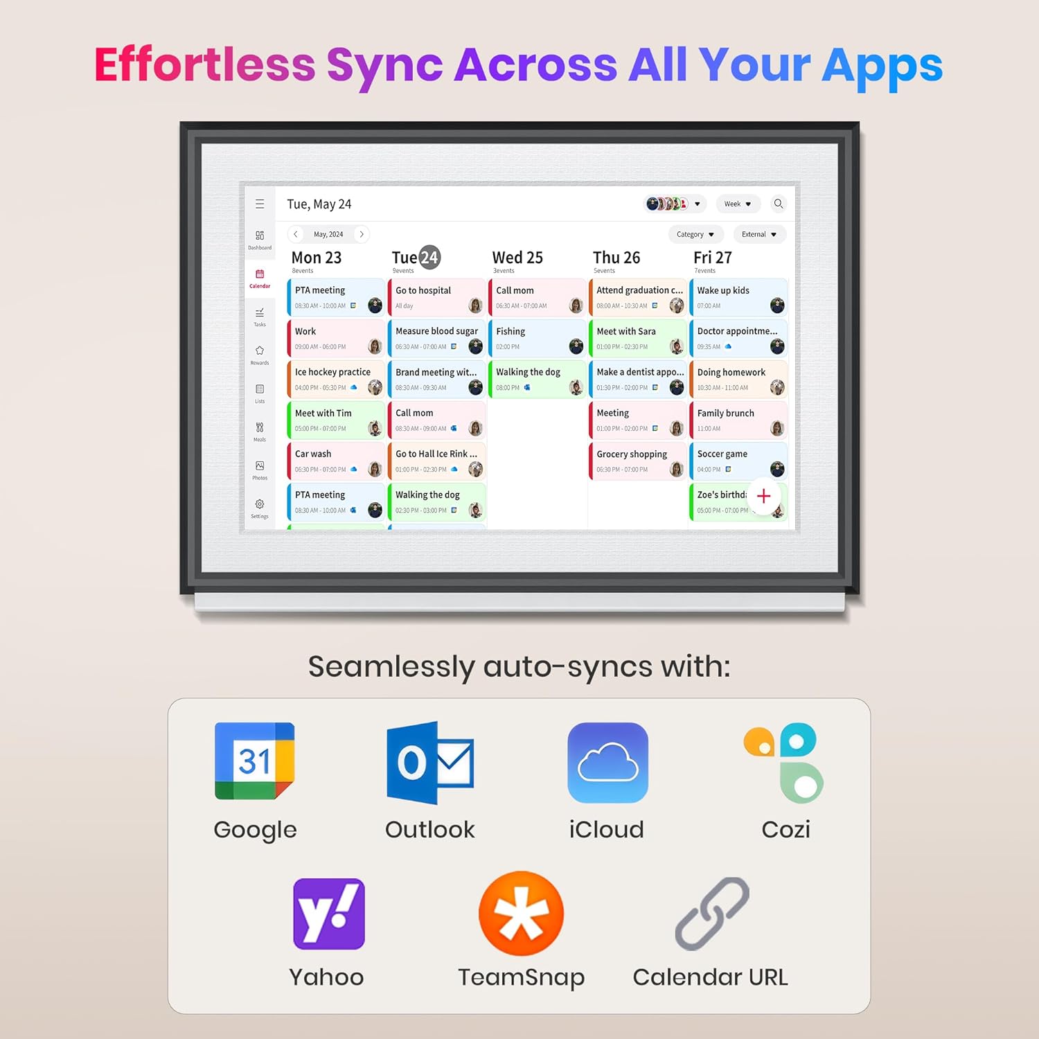 BIGASUO 10.1" Digital Calendar, Smart Touchscreen Interactive Display, Electronic Organizer for Monthly, Weekly & Daily Agenda, Chore Chart, Meal Planner, To Do List, Family Schedules, Picture Frame