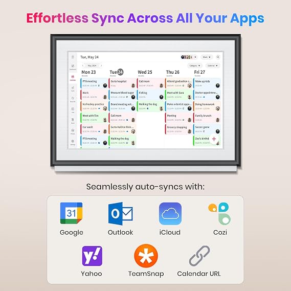 BIGASUO 10.1 Digital Calendar, Smart Touchscreen Interactive Display, Electronic Organizer for Monthly, Weekly & Daily Agenda, Chore Chart, Meal Planner, To Do List, Family Schedules, Picture Frame