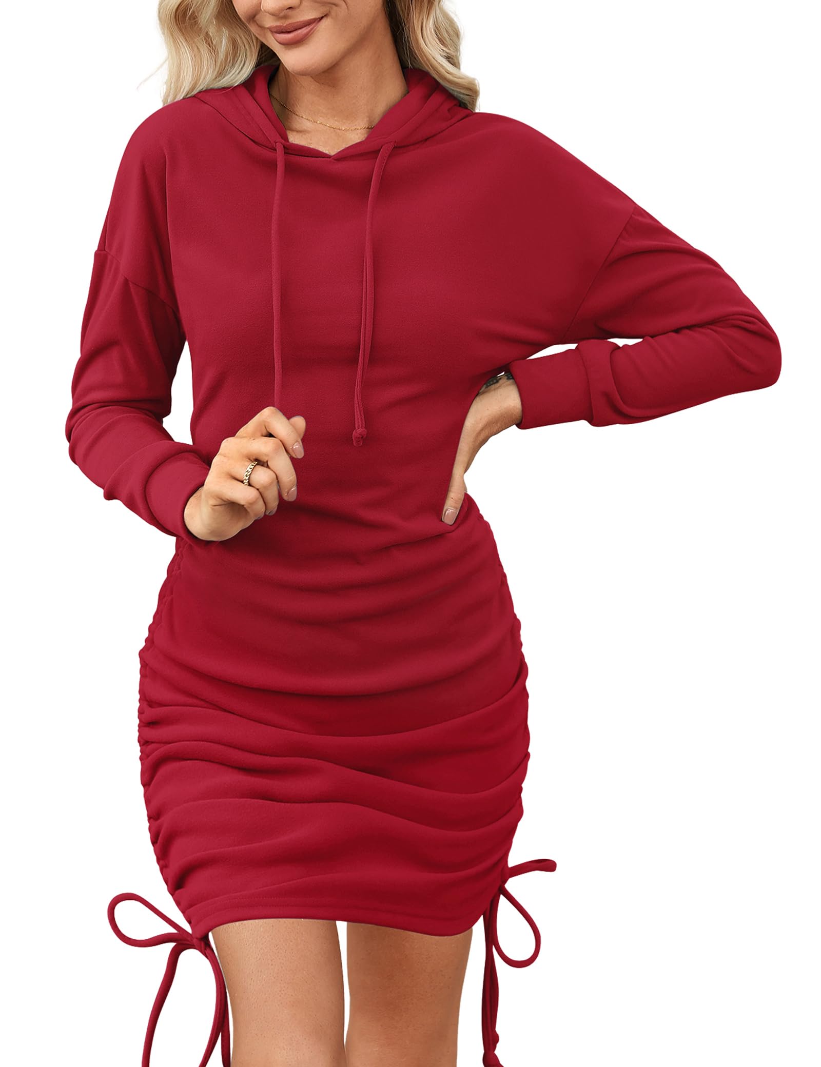 Aottori Damen Sweatkleid Langarm Hoodie Kleid Elegant Kapuzenpullover Lang Herbstkleid Warm Sweatshirt mit Kapuze Pulloverkleid Herbst Winter