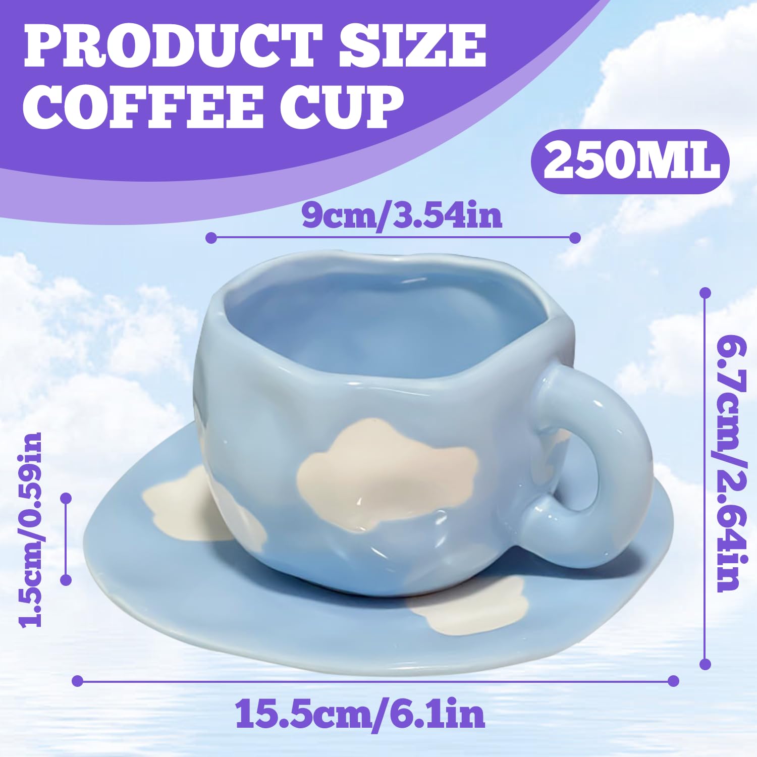 Tazze in Ceramica Irregolari con Piattino: Tazze da Caffè Nuvola Dipinte a Mano da 250 ml Regali creativi per Ragazze Fidanzate Amanti della Madre