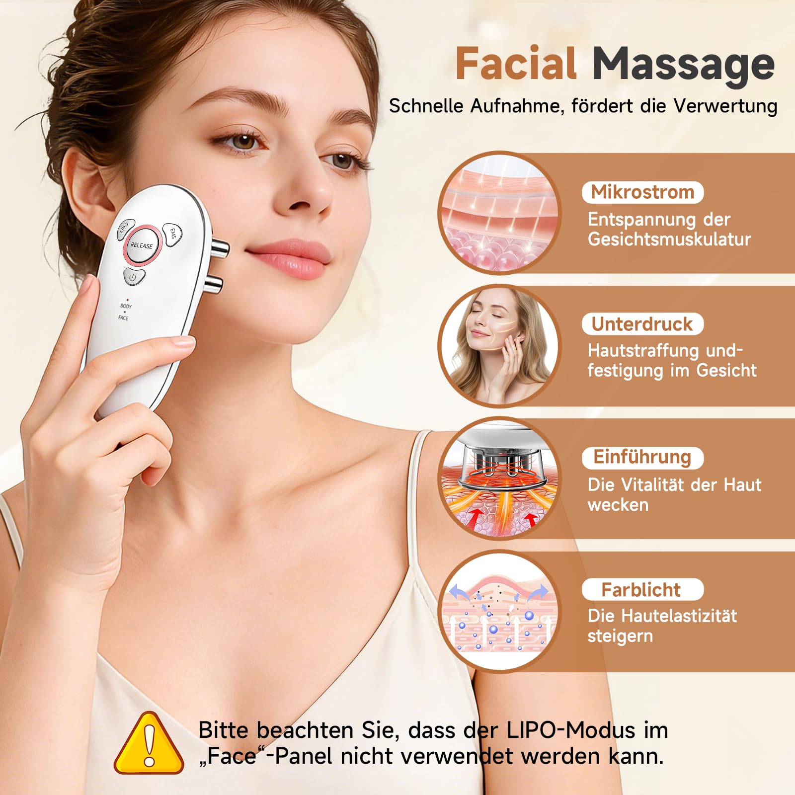 3 in1 Schröpfmassagegerät Elektrisch mit EMS & Rotlicht, Tragbarer Massage Gun für Lymphstimulierende Massage und Körpermodellierung - Für Gesicht, Bauch, Beine, Po zur Straffung und Entspannung