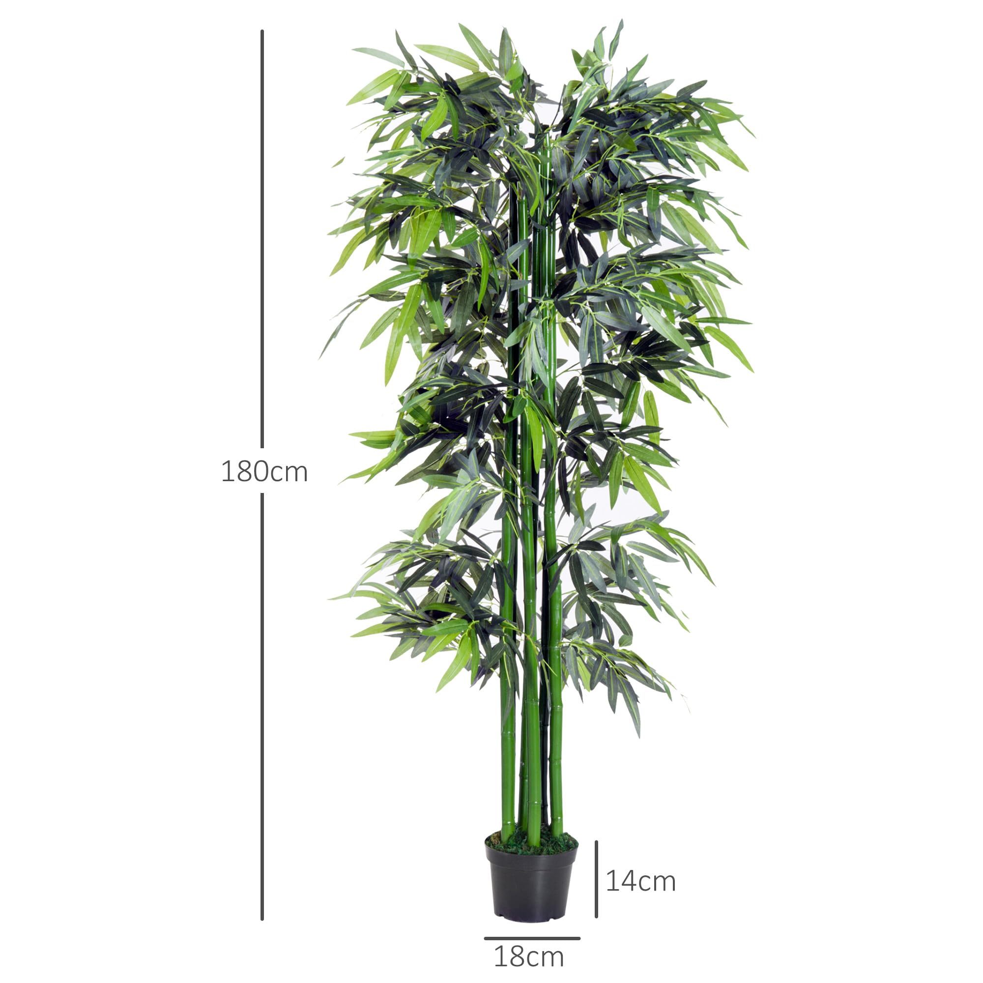 Outsunny Bambou Artificiel XXL 1,80H m Arbre Artificiel Feuilles denses réalistes Pot Inclus Noir Vert