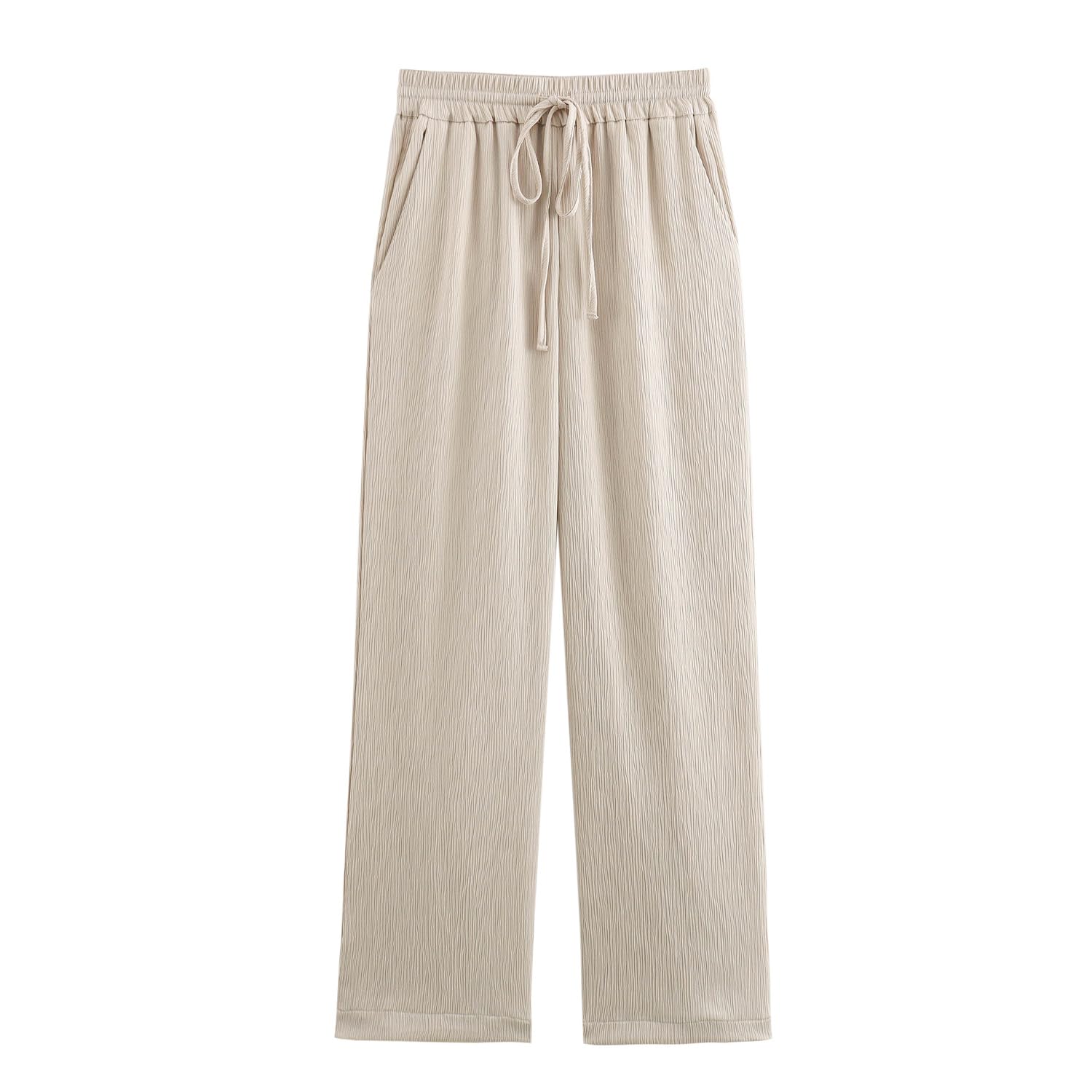 Fashion Trousers Women Nordic Minimalist Pleated Drawstring Straight Leg Loose Harem Pants Casual Bottom US Alpha Large Regular