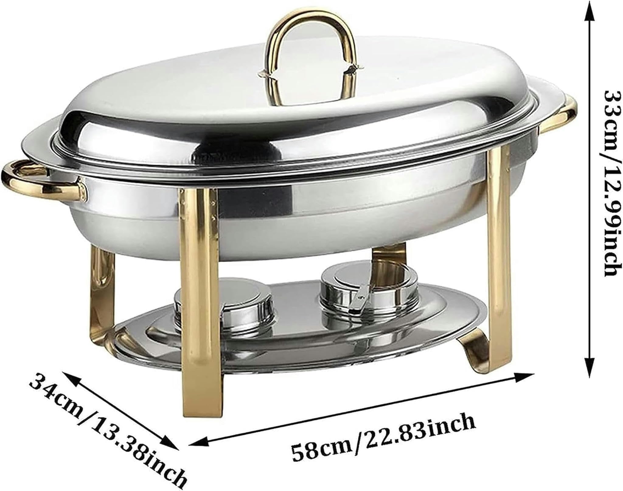 Zestaw podgrzewaczy do żywności ze stali nierdzewnej do bufetu, 5,5 l, owalny, z tacą na żywność, uchwyty na paliwo i pokrywką, idealne na przyjęcia.