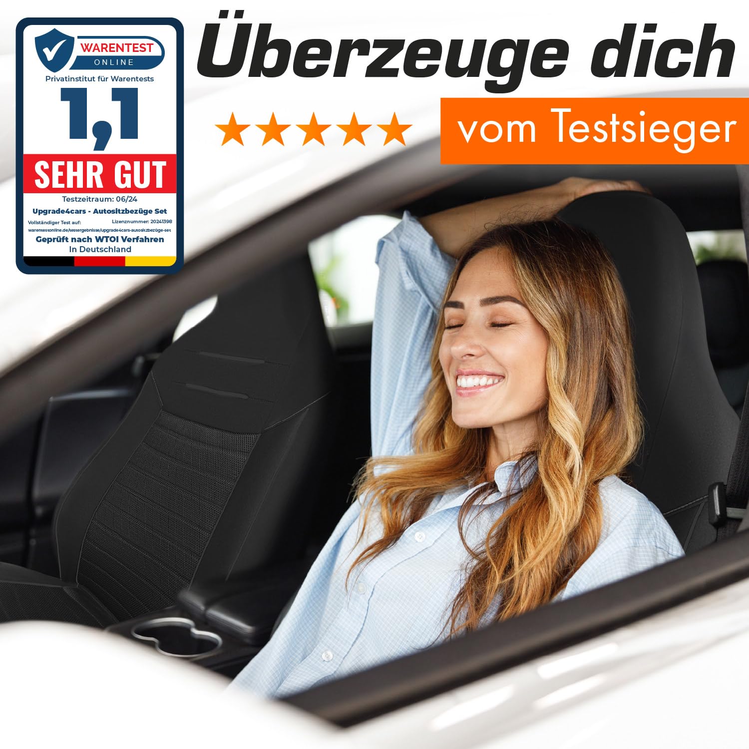 Upgrade4cars Autositzbezüge Set für Pilotensitze | Autositzbezug Komplettset in Schwarz | Autoschonbezüge Universal mit integrierter Kopfstütze | Autozubehör Innenraum Deko