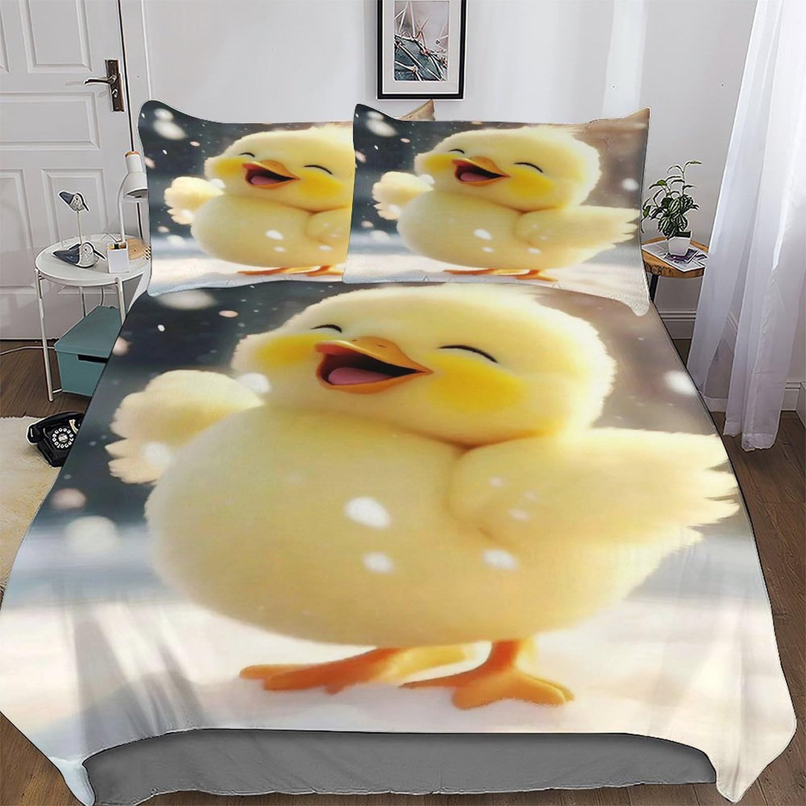 Ggjjtt Boys Little Yellow Duck-19 Little Yellow Duck Printed Duvet Cover Set For Girls Kids Teens Bedding Soft Microfiber Bedspread Quilt Covers With Pillowcase Double 200X200cm