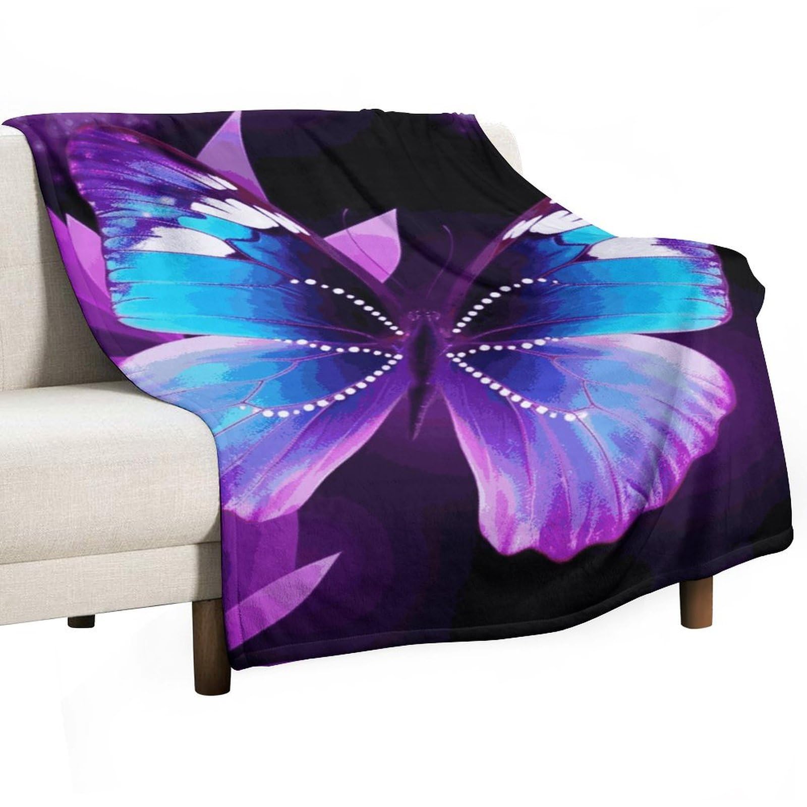 Couverture polaire douce papillon bleu pour vos soirées cocooning au salon