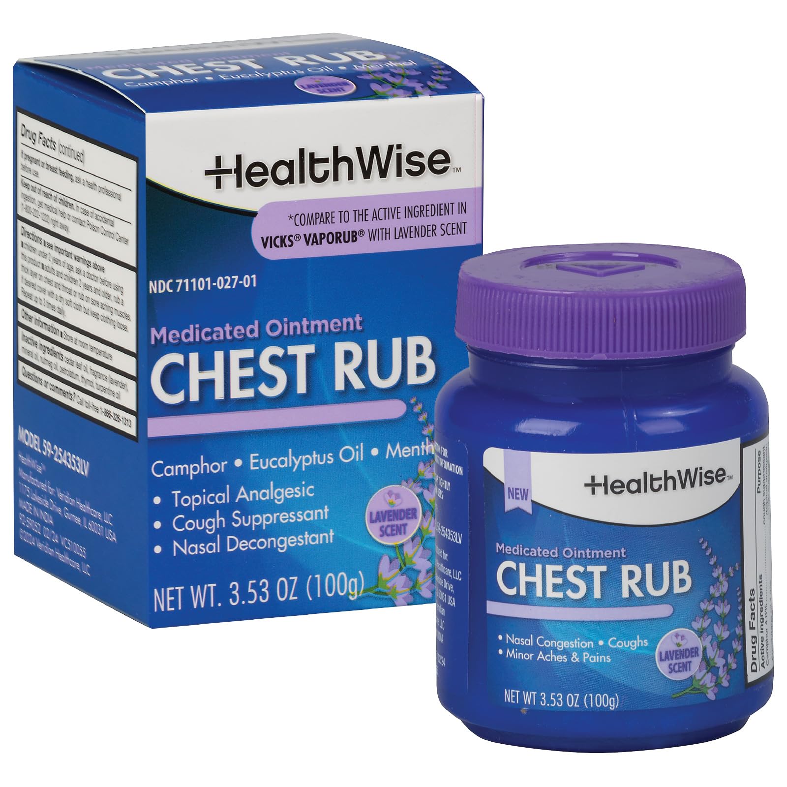 HealthWise Medicated Chest Rub | Calming Lavender Scent | Cough suppressant | Relieves Nasal Congestion | Relieves Minor Aches and Pains | 3.53 oz.