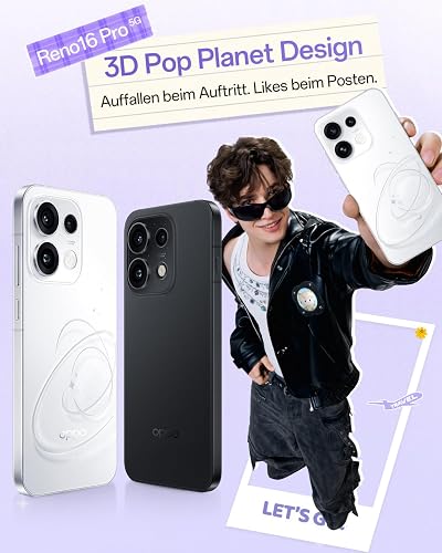 OPPO Reno16 Pro 5G Unlocked Smartphone, 12+512GB, 200MP Quad-Kamera, 50MP 3.5X Teleobjektiv, 6.32" 120Hz AMOLED Display, MediaTek Dimensity 8550, IP69K, Starlight Black (mit 80W SUPERVOOC Ladegerät) - 3