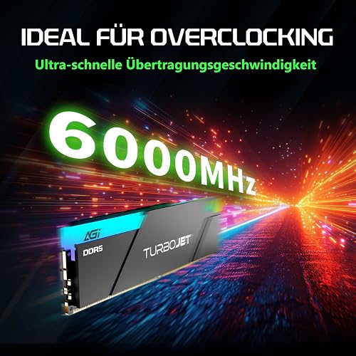 AGI UD858 TURBOJET RGB DDR5 RAM 32Go (2x16Go) 6000MHz CL30, Mémoire de Bureau Gaming Haute Performance, Compatible avec Intel XMP 3.0 & AMD Expo, Kit de Mémoire PC - Noir - 3