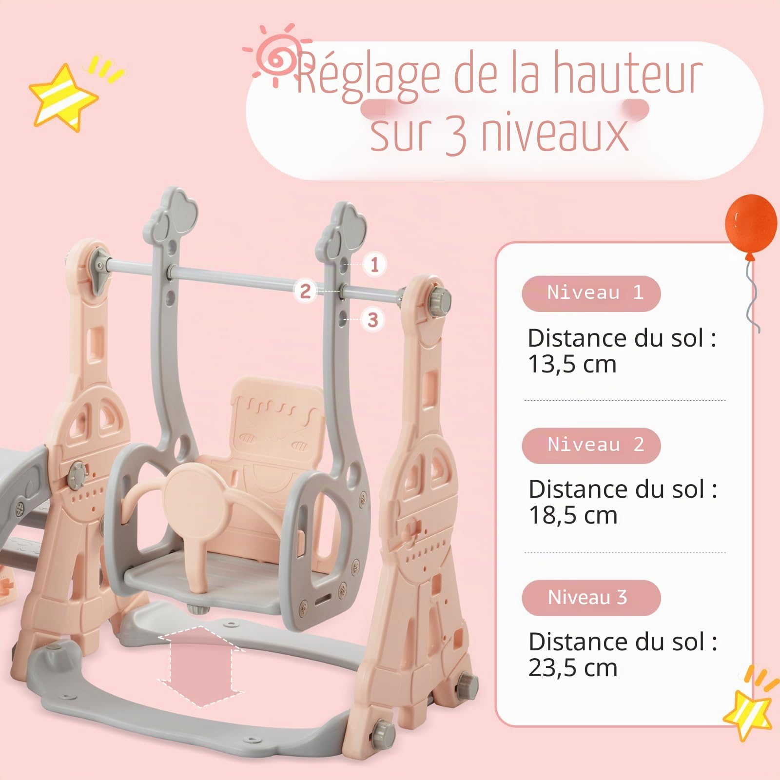Toboggan d'intérieur à partir de 1, 2, 3, 4, 5 ans, aire de jeu 4 en 1 pour tout-petits avec support de basket-ball, échelle d'escalade, toboggan à bascule, toboggan de jardin pour aventures