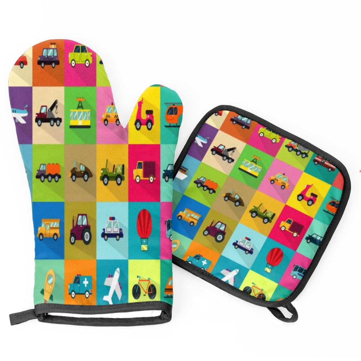 Caroon Transport Decor Oven Mitts and Pot Holders Sets Oven Mit Gloves Hot Pads Kitchen Potholder for Baking Cooking Grill