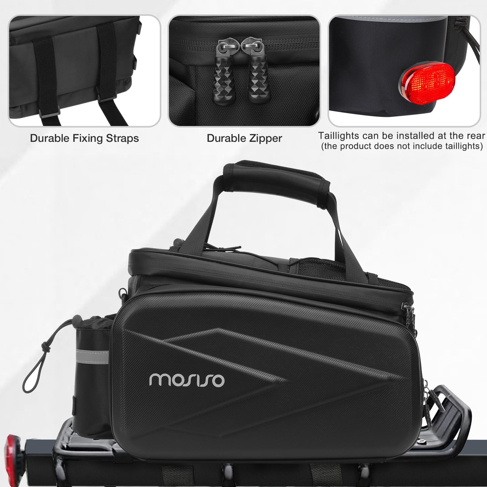 MOSISO Borsa Portapacchi Bici, Borsa Termica per Sedile Posteriore, 2 | Tasche Laterali in Eva con Borse Laterali Pieghevoli, 8 Litri, Borse Portaoggetti per Sedile Posteriore con Tracolla, Nero
