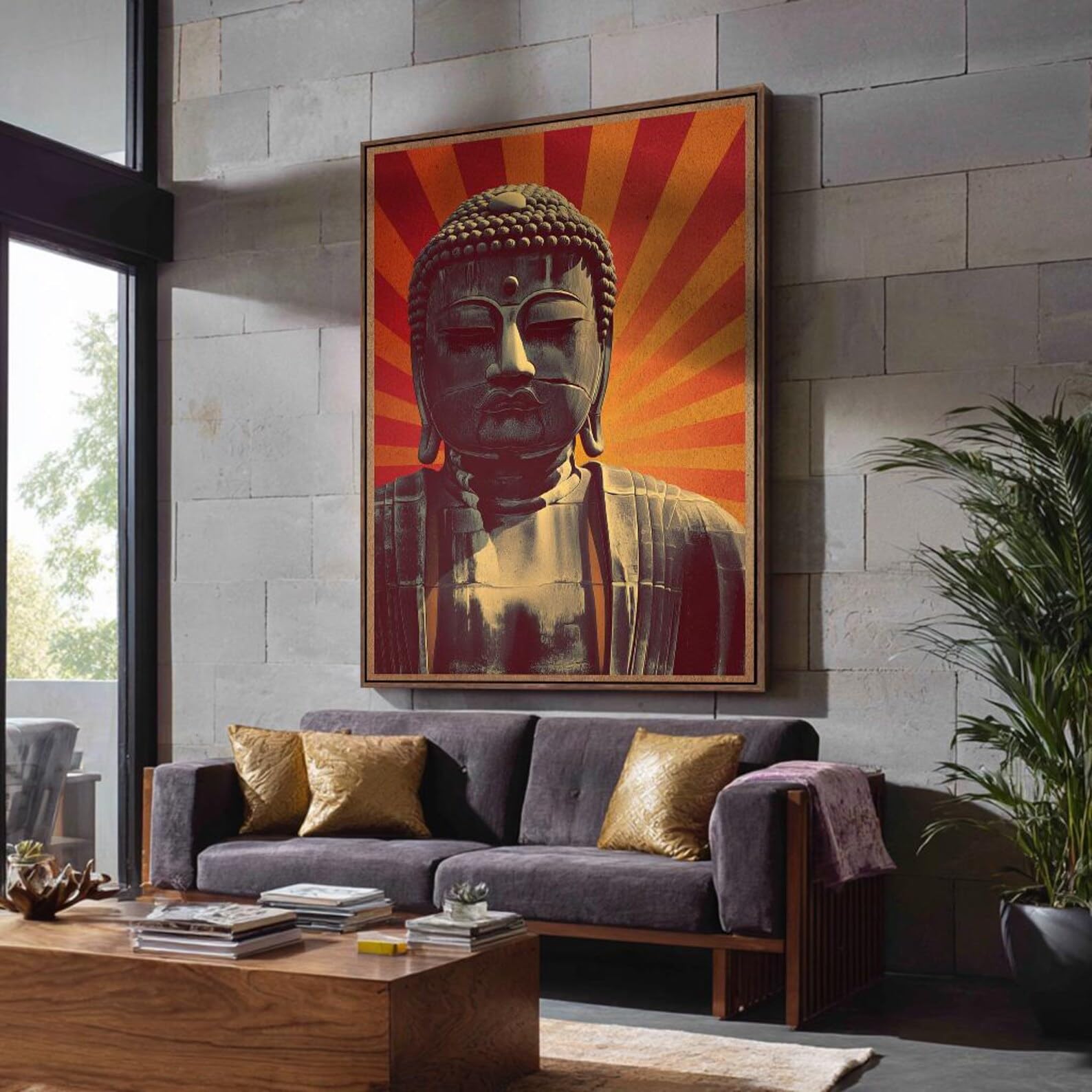 Portrait Buddhism Painting, Large Buddha Art Work, Canvas Print For Yoga, Horizontal Bed Decor，Spiritual Room Decor(80x120cm/Frameless)