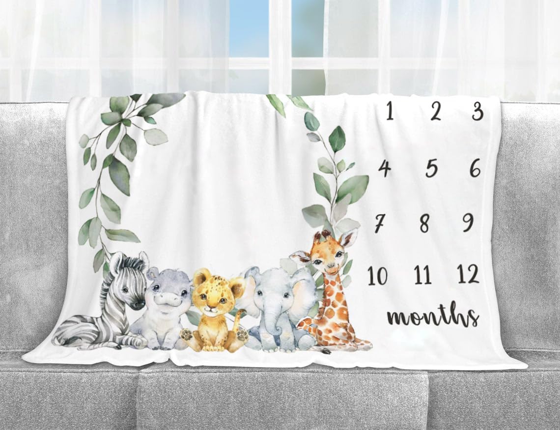 Yuzioey Safari Milestone Blanket, Jungle Wild Animals Baby Growth Chart Monthly Blanket, Watch Me Grow Jungle Safari Baby Nursery for New Moms Baby Shower(50"x40") - Image 4