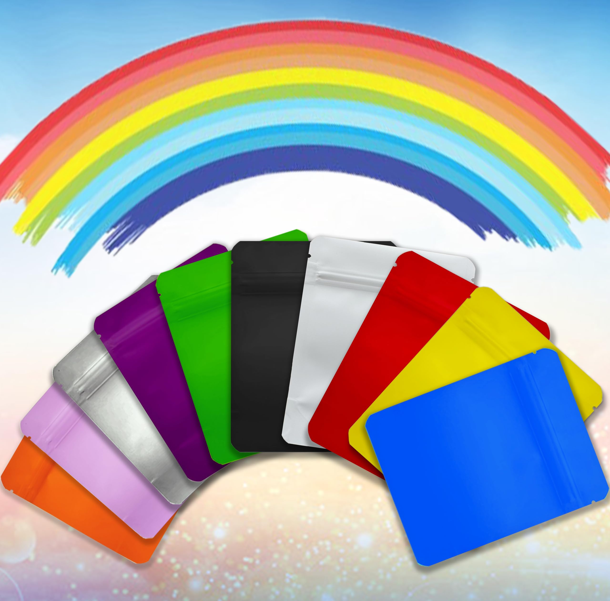 100 Pack Premium Smell Proof Mylar Bags, 10 Colors Mixed Resealable Food Storage Bags with Double-sided Matte Printing, 5" x 4" Aluminum Foil Stand-up Packaging Bags. (Mix)