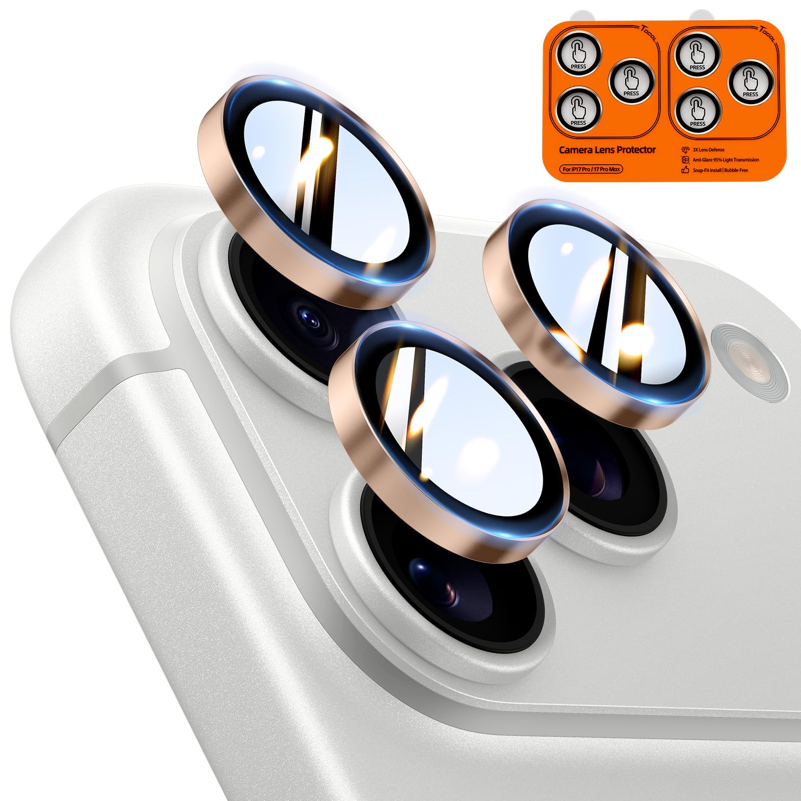 TOCOL Camera Lens Protector for iPhone 17 Pro Max/iPhone 17 Pro Tempered Glass HD Individual Scratch Resistant Camera Cover Accessories Case Friendly 2 Pack（Rose Gold）