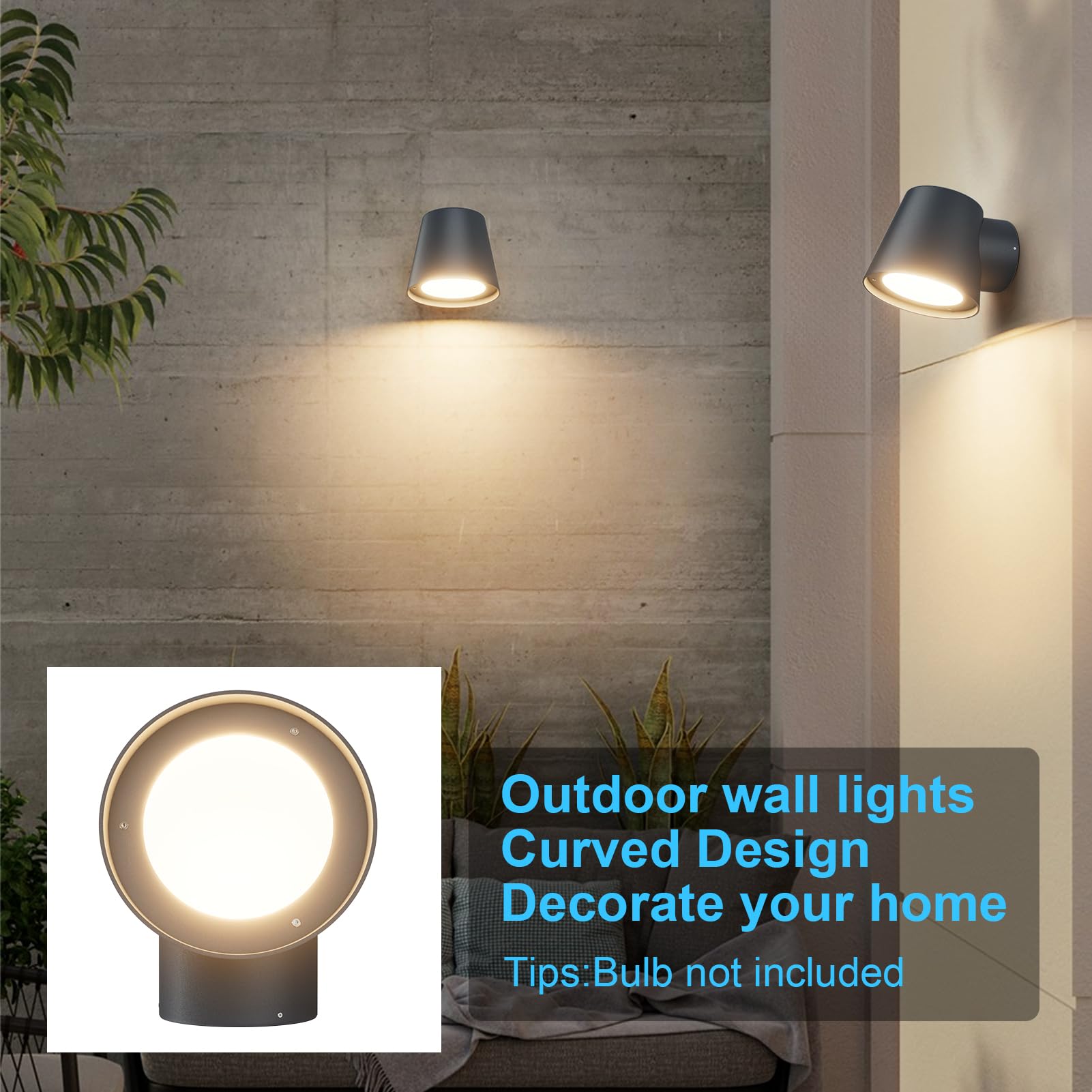 Klighten 2 Pezzi Lampada da Parete GU10 Esterni/Interni, Moderna Applique da Esterno, IP65 Luci da parete in Alluminio+PC, per Giardino Balcone Ingressi, Lampadina non Inclusa, Antracite