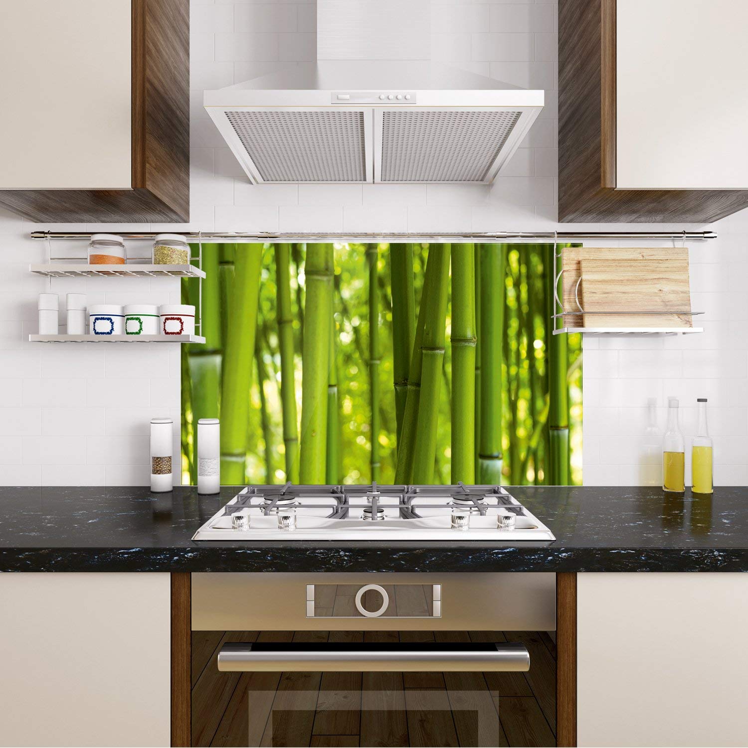 GRAZDesign Spritzschutz Kchenrckwand Kche Glas fr Herd und Sple,  Rckwand Kche, Glasplatte mit Motiv, Kchenrckwand Glas Bambus grn,  80x40cm : ...