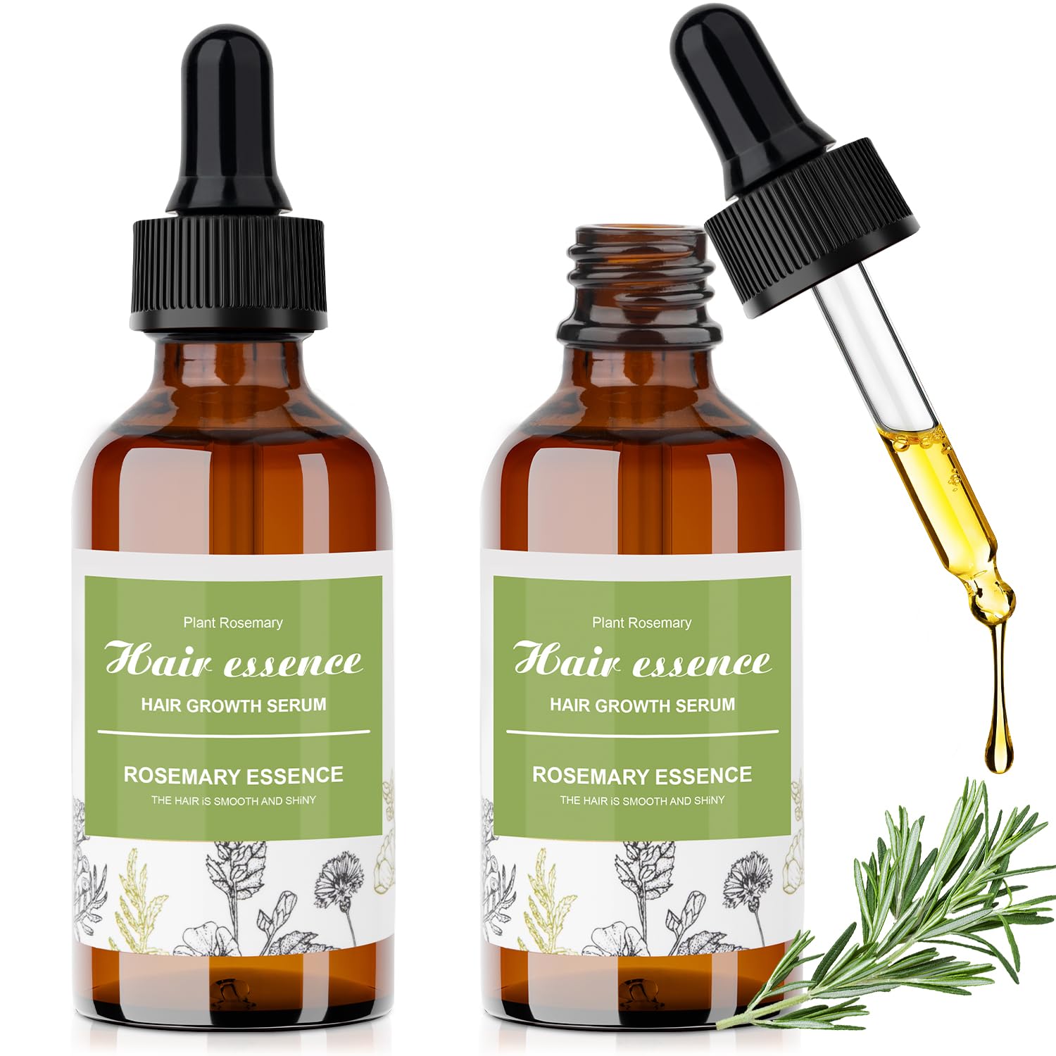 60ML * 2 Aceites Esenciales para el Crecimiento Rápido del Cabello, Aceite de Romero para el Cabello, Aceites Naturales para el Cabello