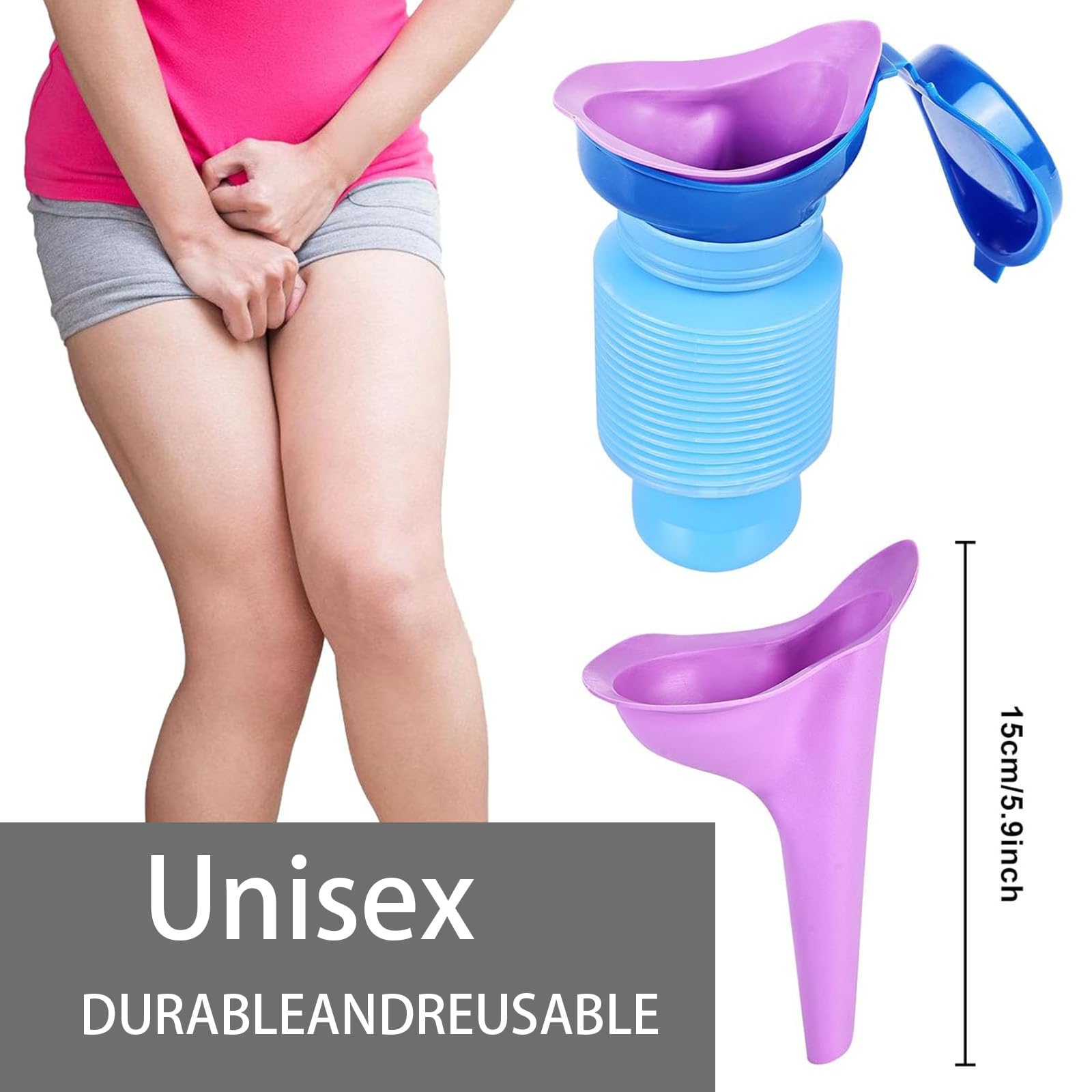 Lot de 2 urinoirs Portables d'urgence, Urinoir Rétractable, Urinoir Homme Femme Portable, Mini Toilette Portable pour Camping, Bouteille Urine Réutilisable, pour Le Camping, la randonnée