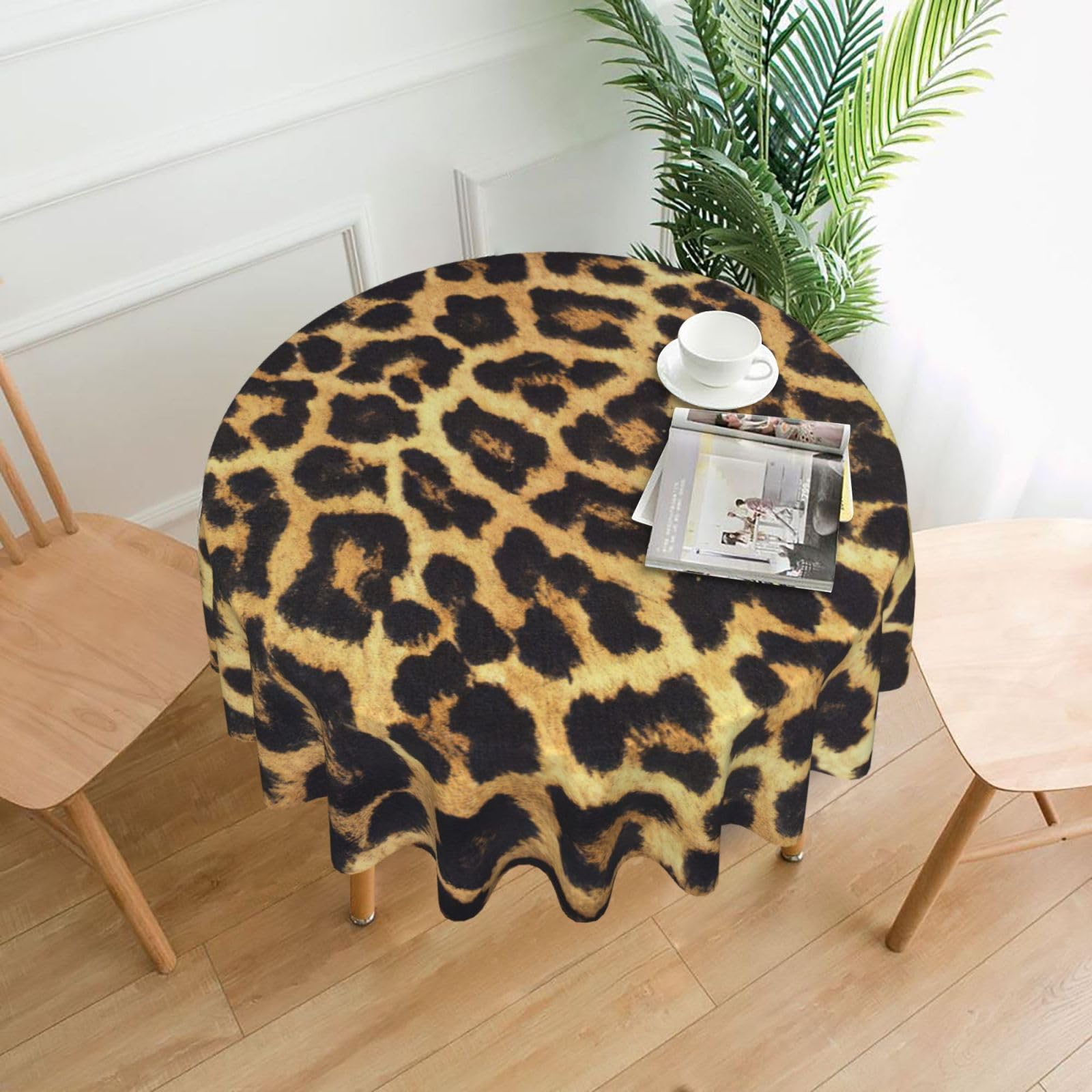 SDEGTHO Leopard Print Print Modern Retro Round Tablecloth 60in Polyester Fabric Cover for Party Dining Table Washable