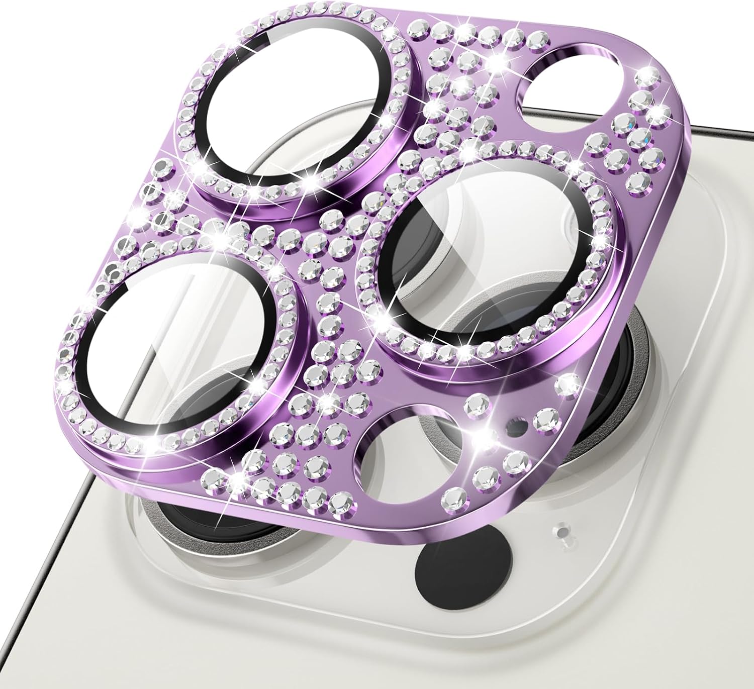 ICARER Bling Camera Lens Protector for iPhone 15 Pro/iPhone 15 Pro Max Diamond Camera Lens Protector Decorations Sticker Lens Protector Cover for Apple iPhone 15 Pro/iPhone 15 Pro Max Purple